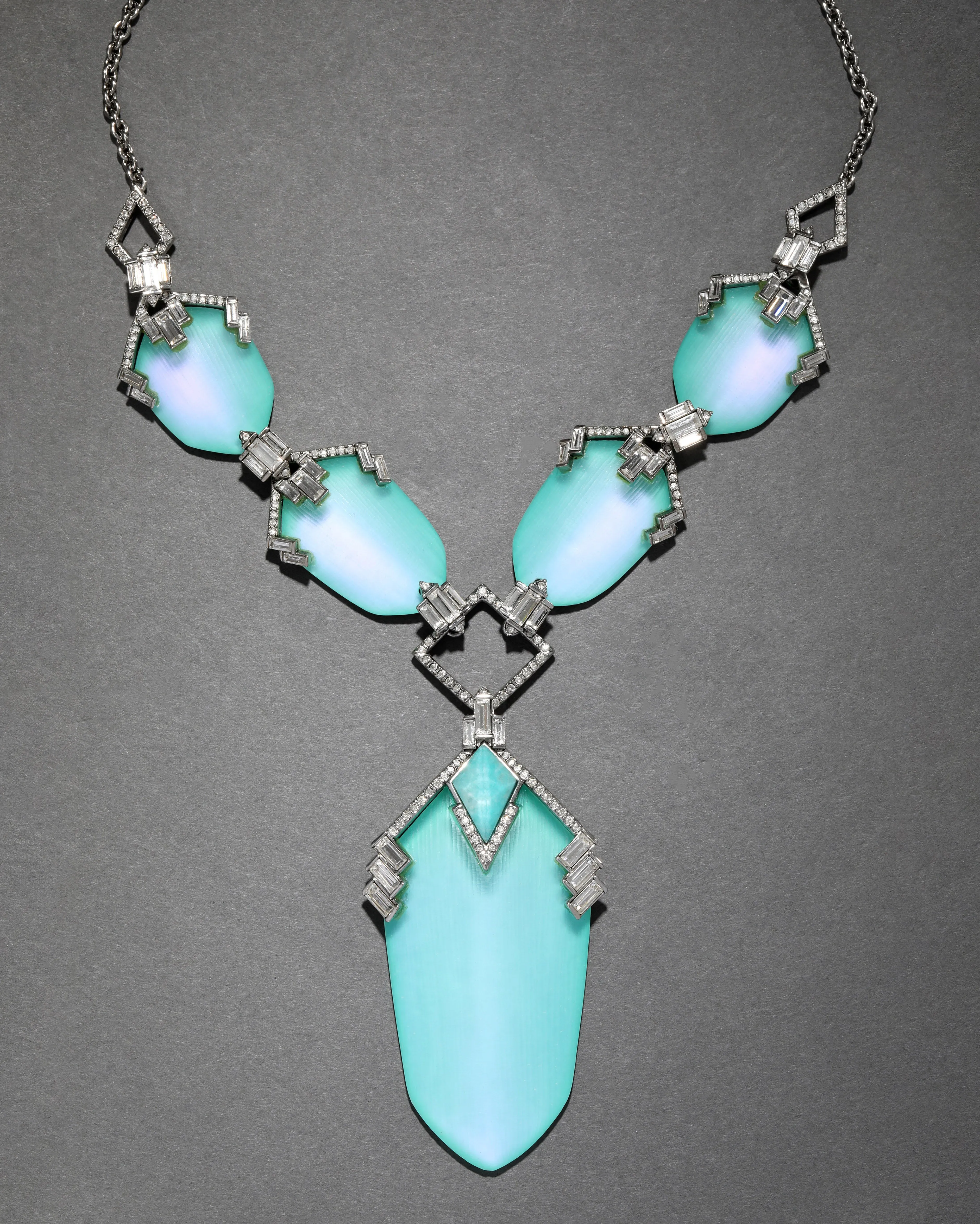 Archive Lucite Iridescent Turquoise Drop Pendant Necklace sold by Alexis Bittar