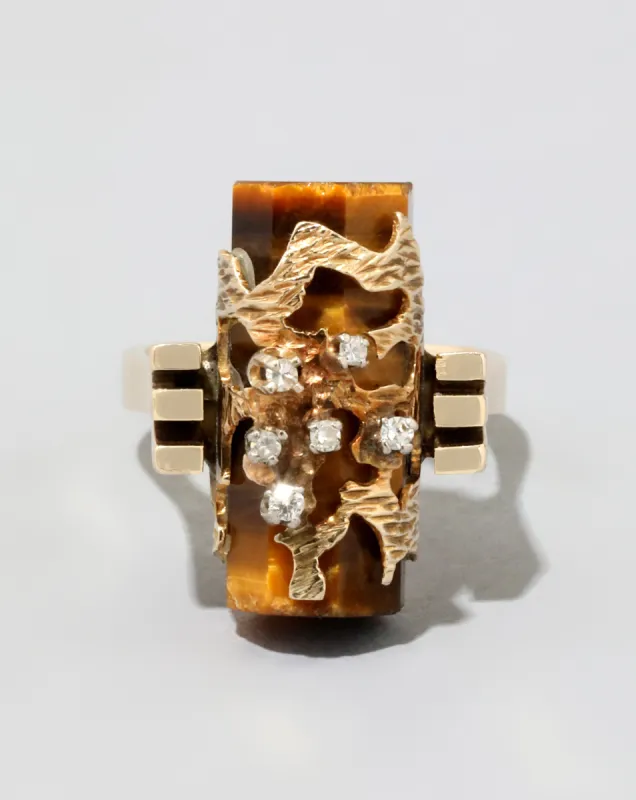 Vintage 1960s 14k Gold Diamond & Tigers Eye Ronay Ring sold by Alexis Bittar