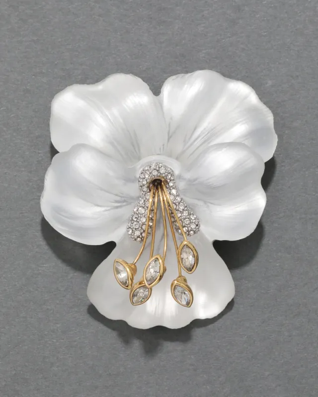 Broche Fleur Alexis Bittar Lucite Blanche Et Jaune - Grand Modèle - Neuf