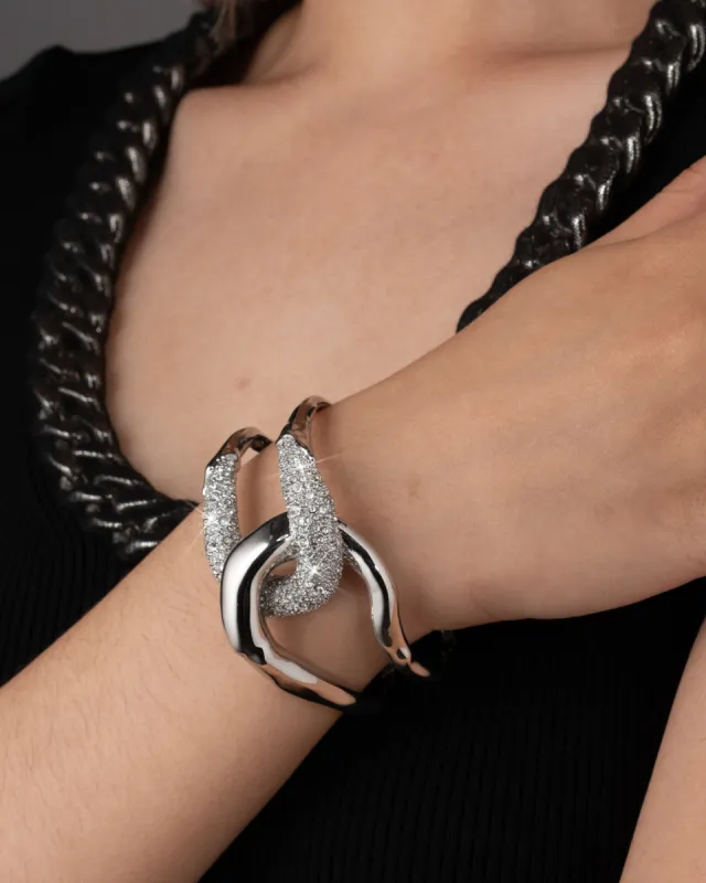 Solanales Silver Crystal Interlocked Cuff Bracelet sold by Alexis Bittar