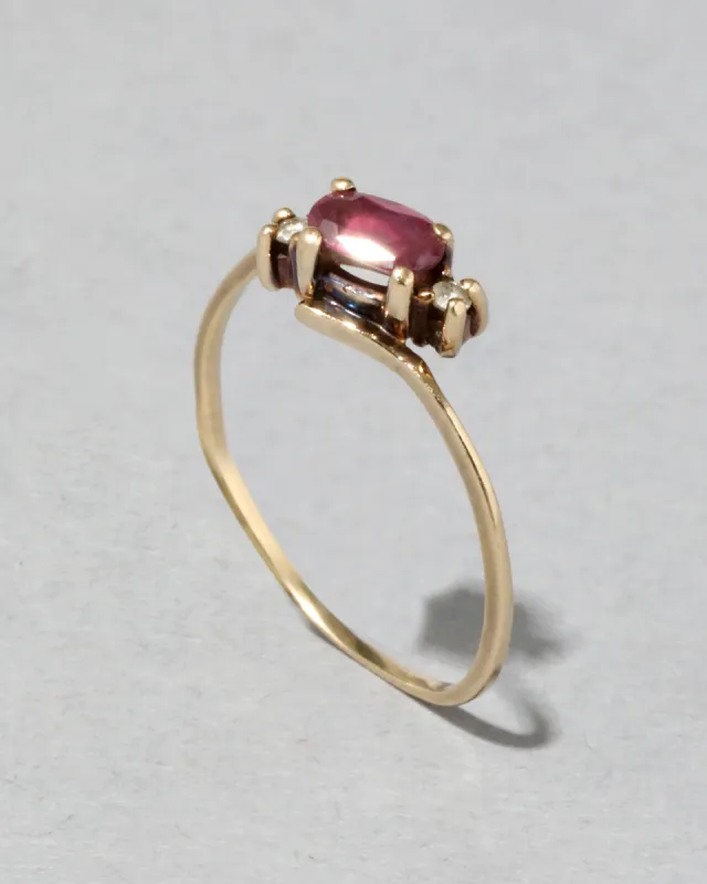 Antique 1910s 10k Gold Dark Pink Tourmaline & Diamond Ring sold by Alexis Bittar