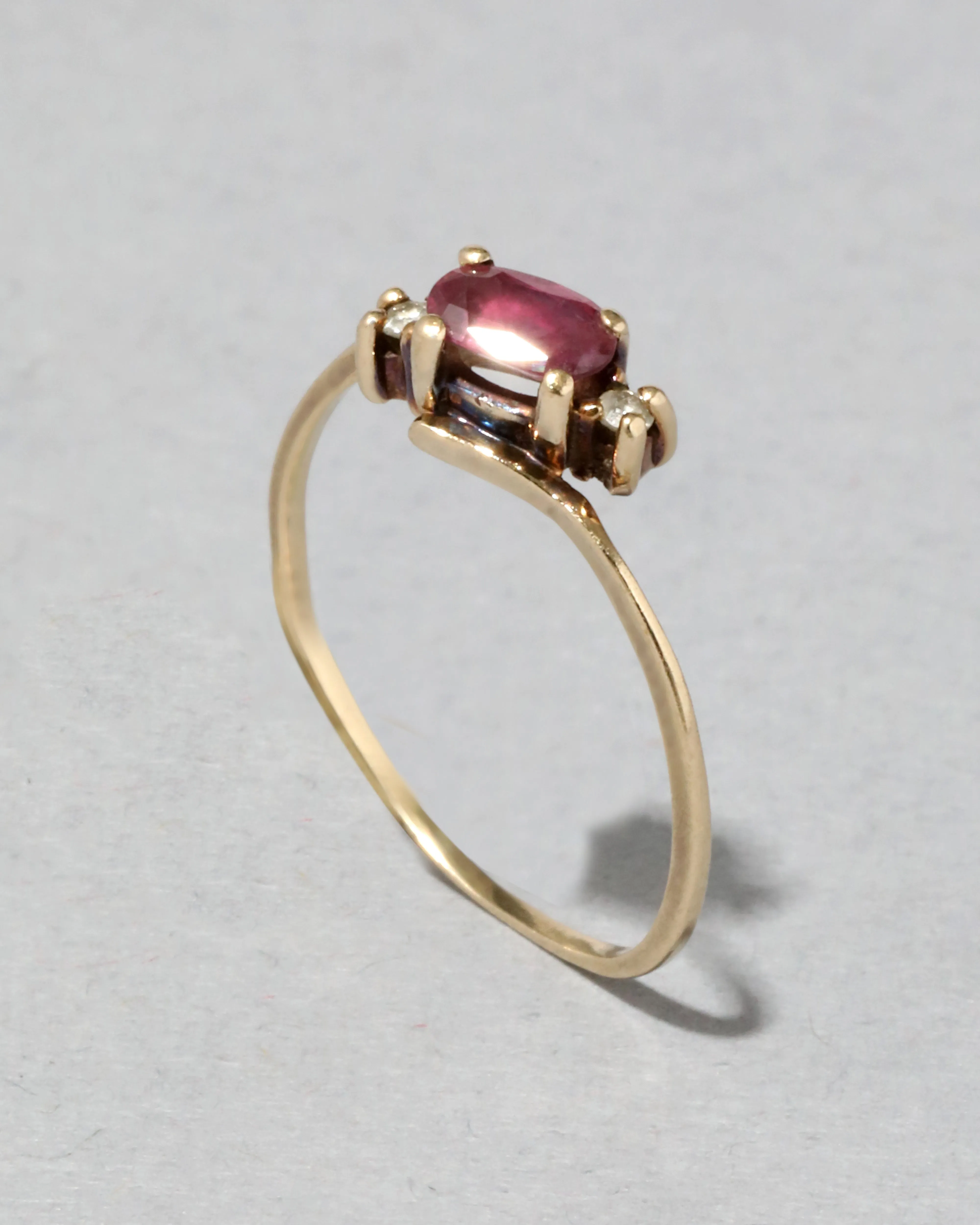 Antique 1910s 10k Gold Dark Pink Tourmaline & Diamond Ring sold by Alexis Bittar