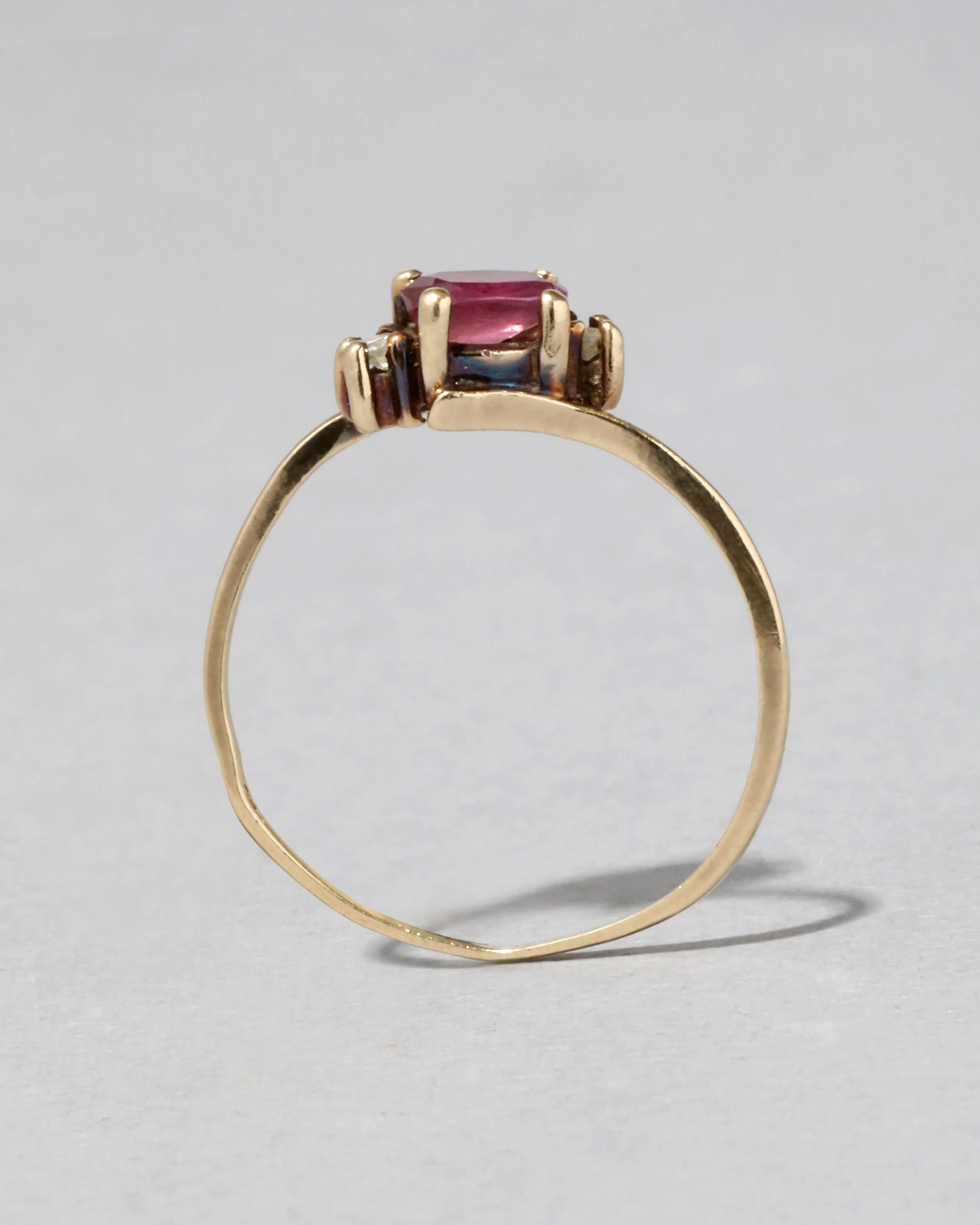 Antique 1910s 10k Gold Dark Pink Tourmaline & Diamond Ring sold by Alexis Bittar product image thumbnail 3