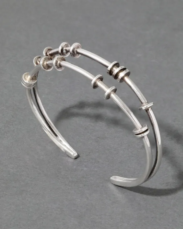 Vintage 1970s Sterling Silver Modernist Banded Cuff Bracelet sold by Alexis Bittar