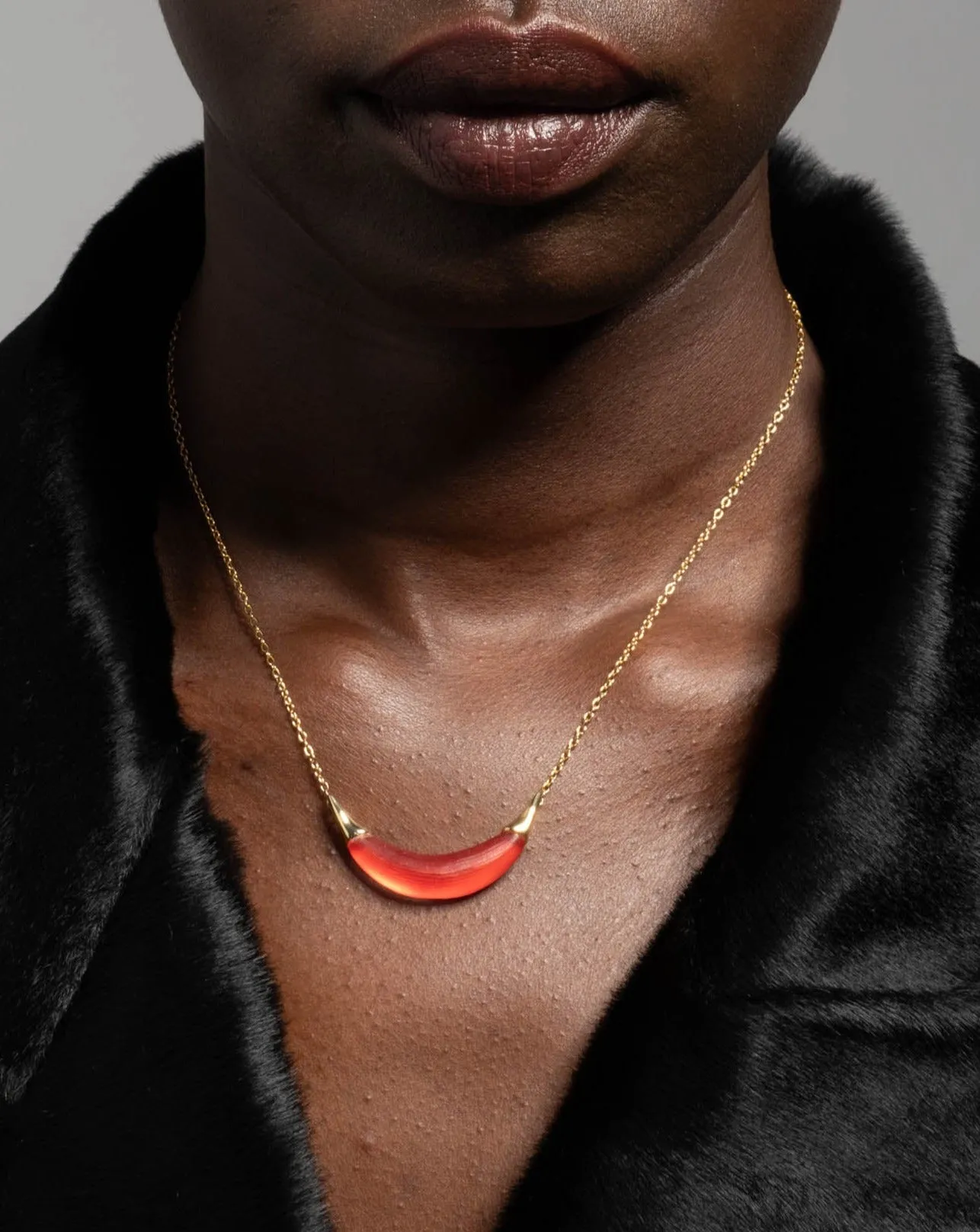 Gold Capped Crescent Lucite Necklace- Lipstick Red sold by Alexis Bittar product image thumbnail 2