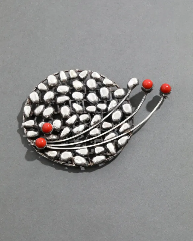 Vintage 1960s Sterling Silver Coral Modernist Pin sold by Alexis Bittar