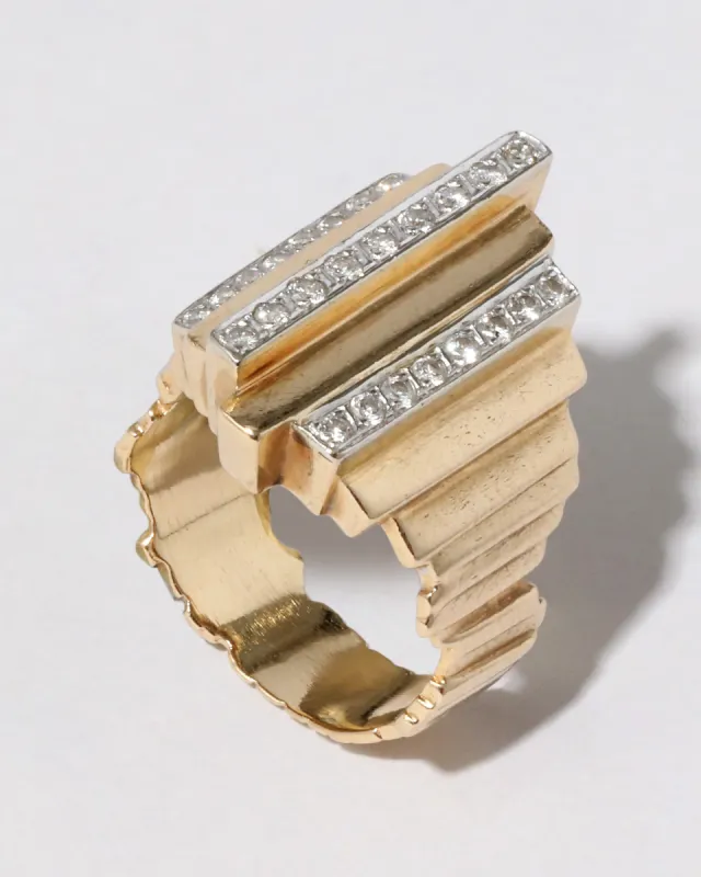 Vintage 1980s 14k Gold & Platinum Geometric Diamond Ring sold by Alexis Bittar
