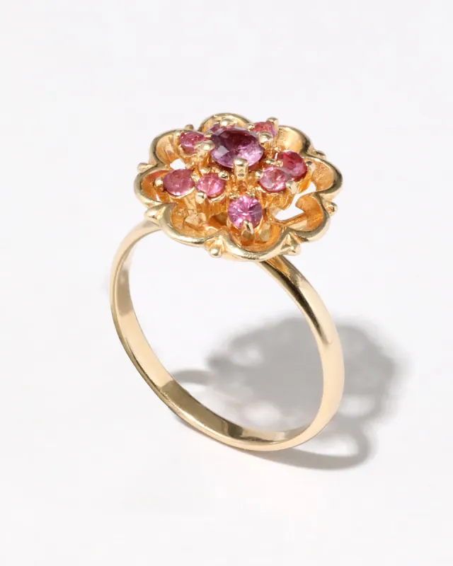 Vintage 1950s 14k Gold Pink Tourmaline Flower Ring sold by Alexis Bittar