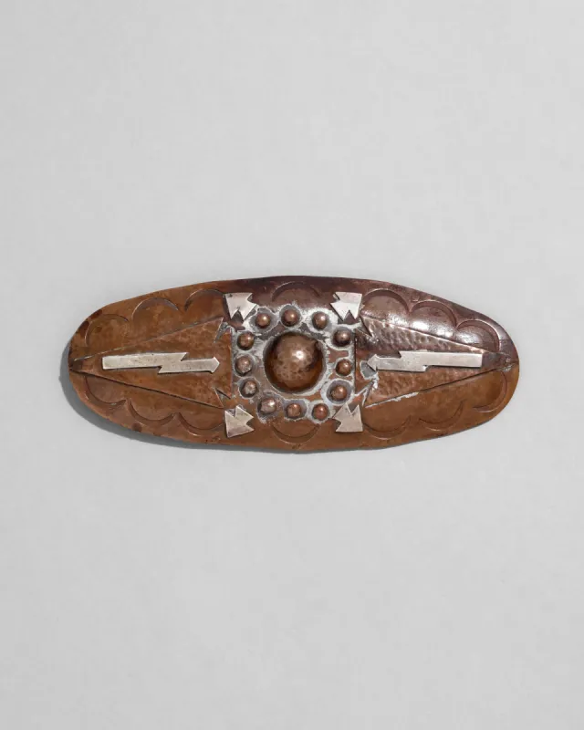 Vintage 1930s Copper and Sterling Inlay Oval Pin sold by Alexis Bittar