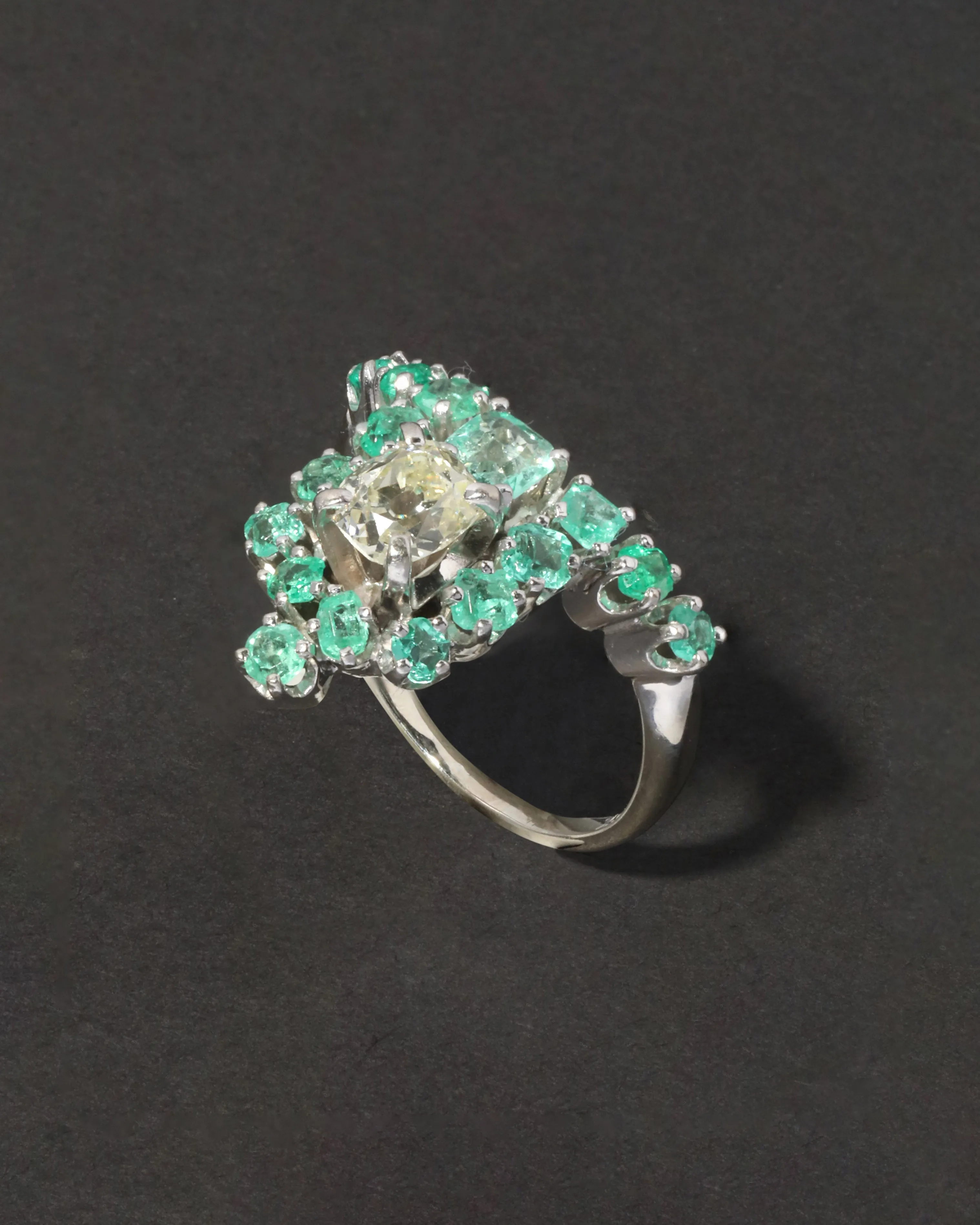 Vintage Art Deco Emerald and Diamond Ring in 18k White Gold sold by Alexis Bittar product image thumbnail 2