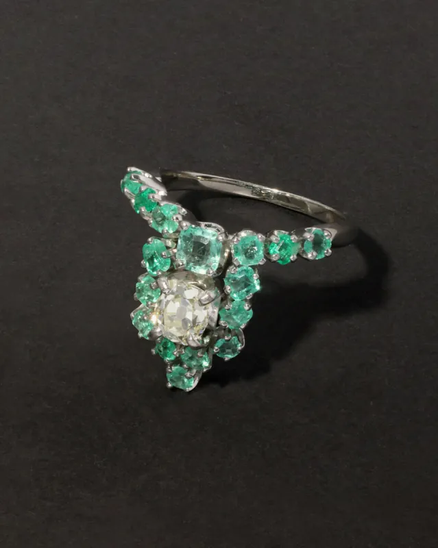Vintage Art Deco Emerald and Diamond Ring in 18k White Gold sold by Alexis Bittar