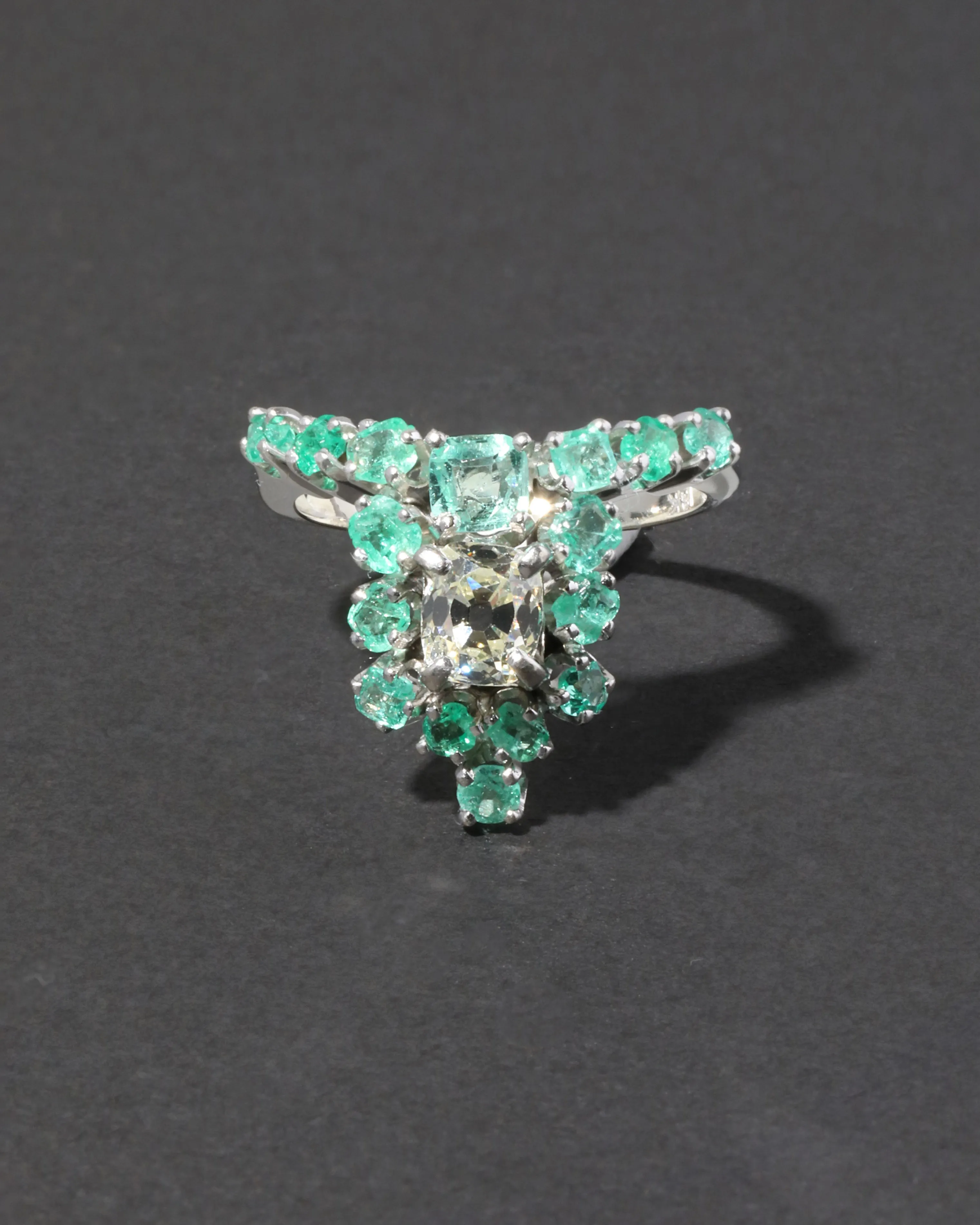 Vintage Art Deco Emerald and Diamond Ring in 18k White Gold sold by Alexis Bittar product image thumbnail 3