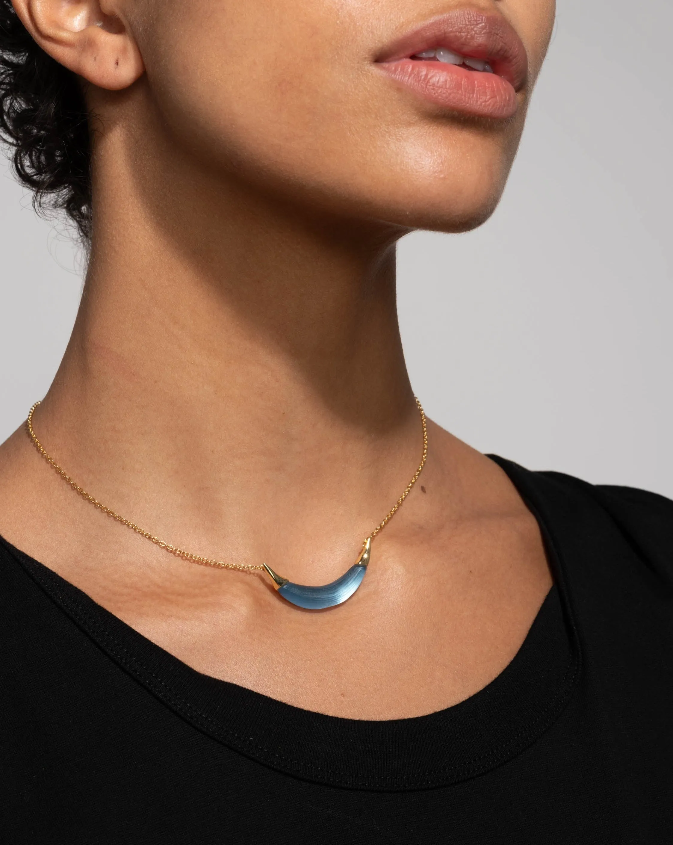 Gold Capped Crescent Lucite Necklace- Bermuda Blue sold by Alexis Bittar product image thumbnail 2