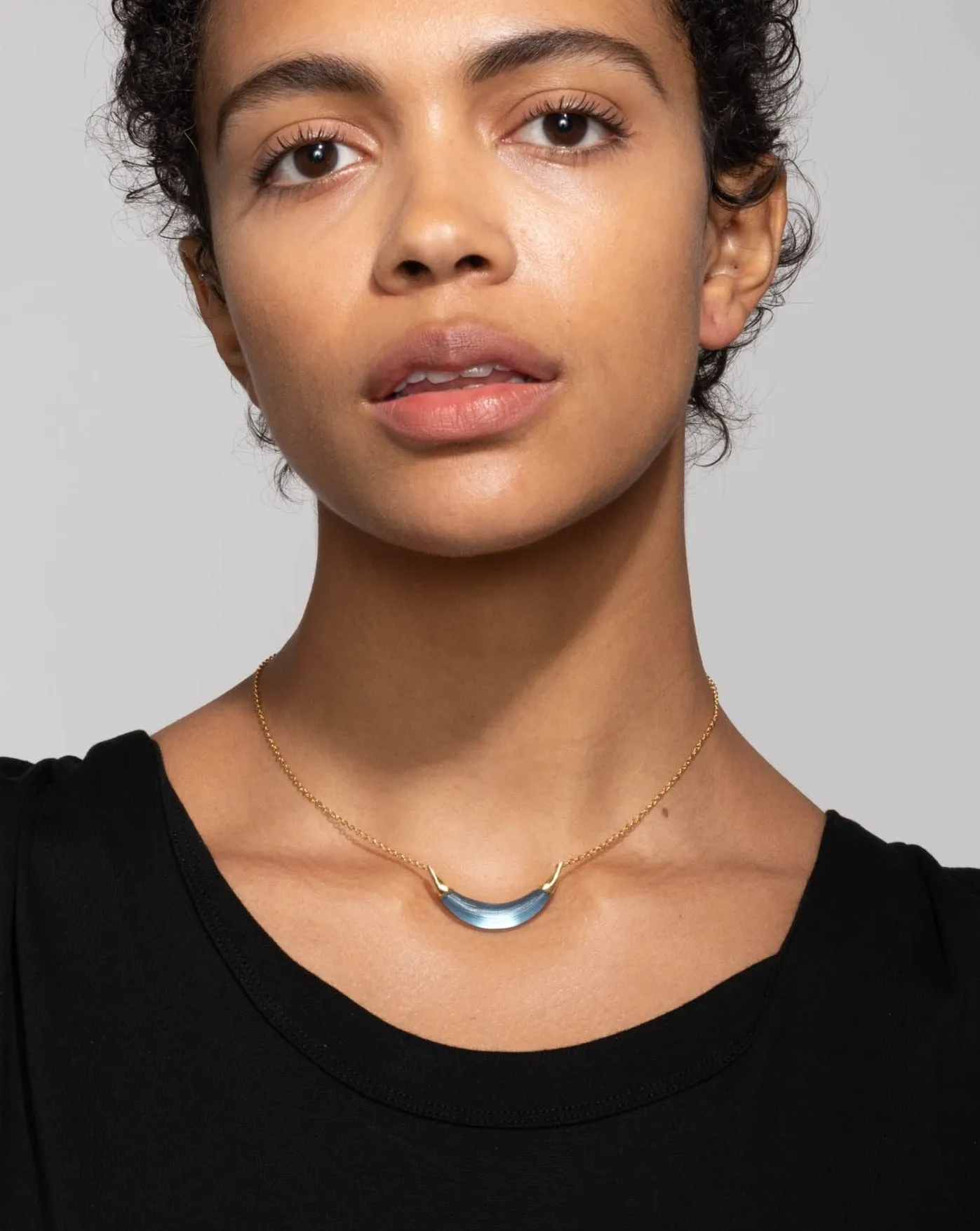 Gold Capped Crescent Lucite Necklace- Bermuda Blue sold by Alexis Bittar product image thumbnail 3