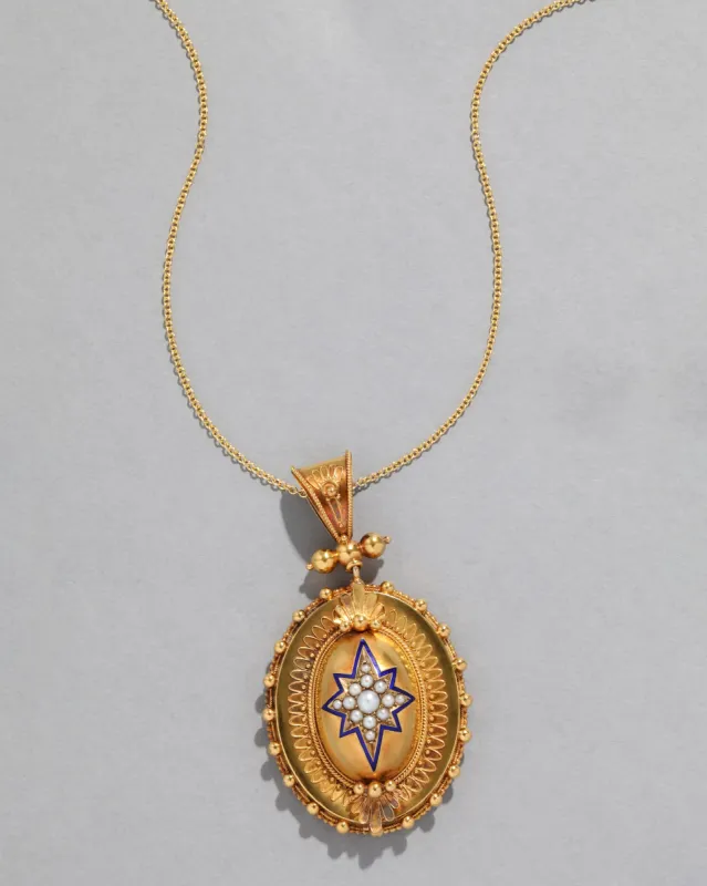 Antique Victorian 1800s 18k Gold Etruscan Metalwork Pendant Necklace sold by Alexis Bittar