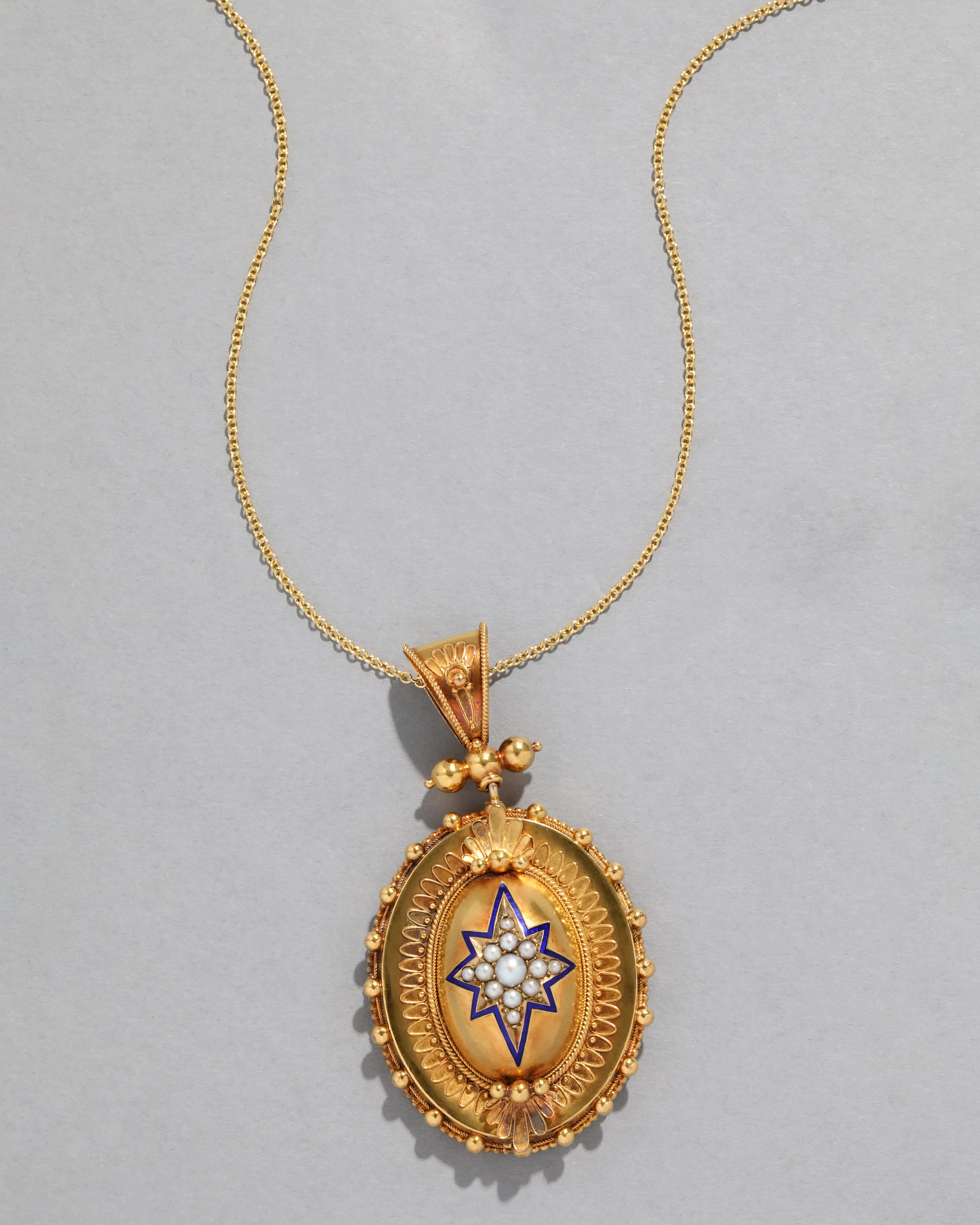 Antique Victorian 1800s 18k Gold Etruscan Metalwork Pendant Necklace sold by Alexis Bittar