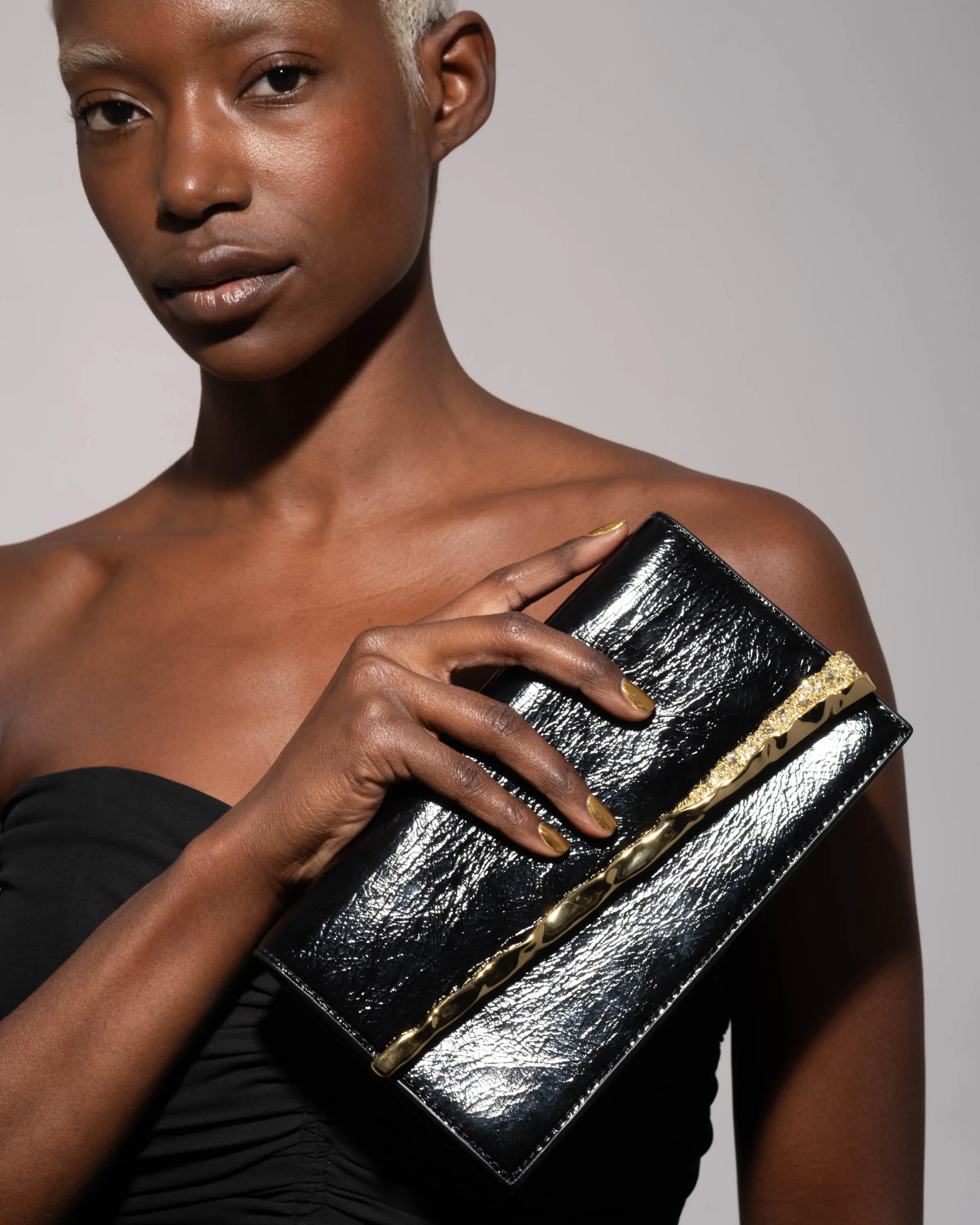 Gold Angular Convertible Crossbody Bag- Black sold by Alexis Bittar product image thumbnail 4