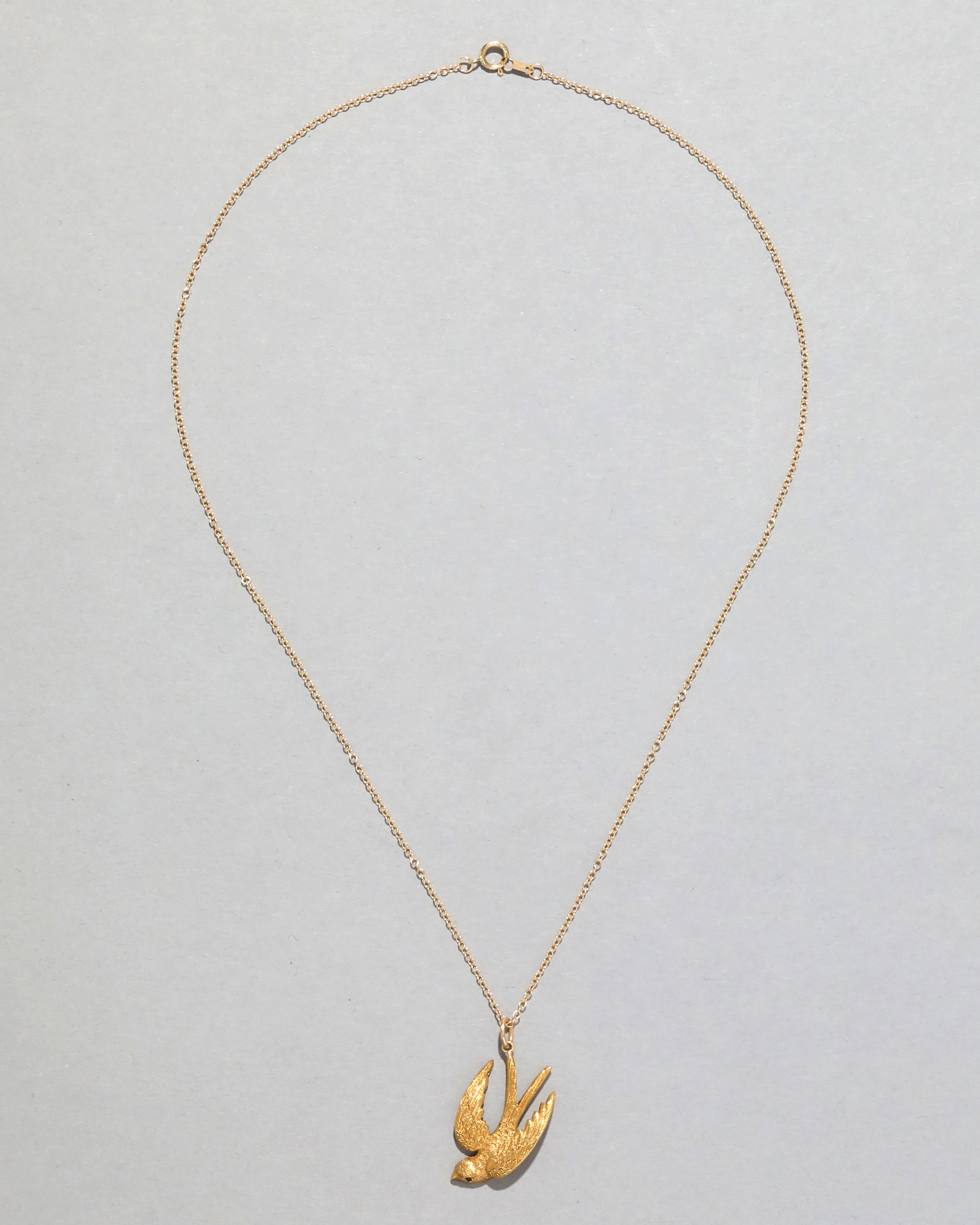 Antique 1900s 14k Gold Hand-Etched Soaring Bird with Ruby Eye Pendant Necklace sold by Alexis Bittar product image thumbnail 2