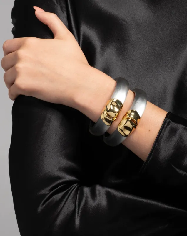 Molten Gold Lucite Hinge Bracelet- Pewter sold by Alexis Bittar