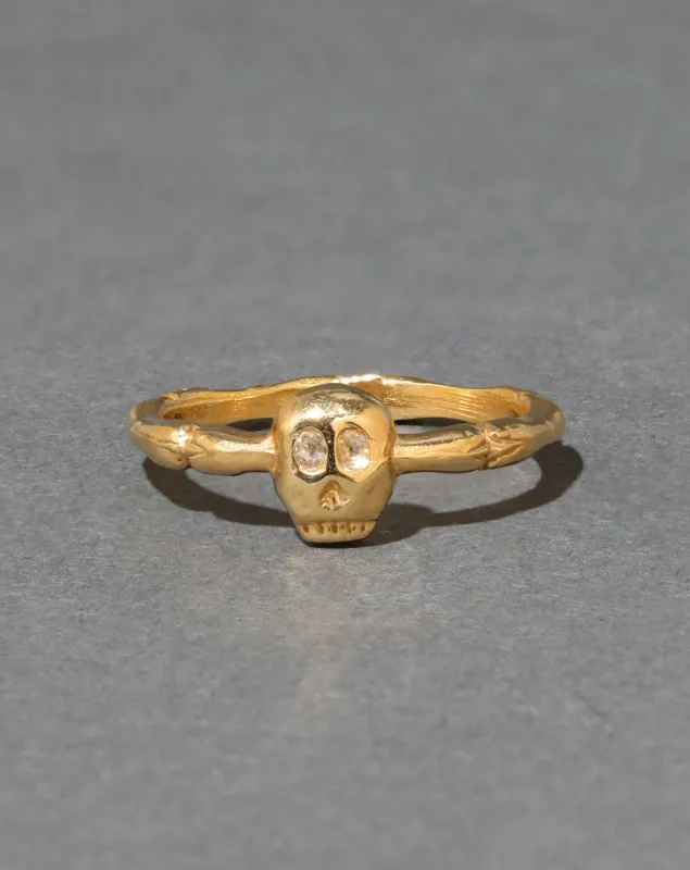 Memento Mori 18k Gold Band Ring in with Diamond Eyes sold by Alexis Bittar