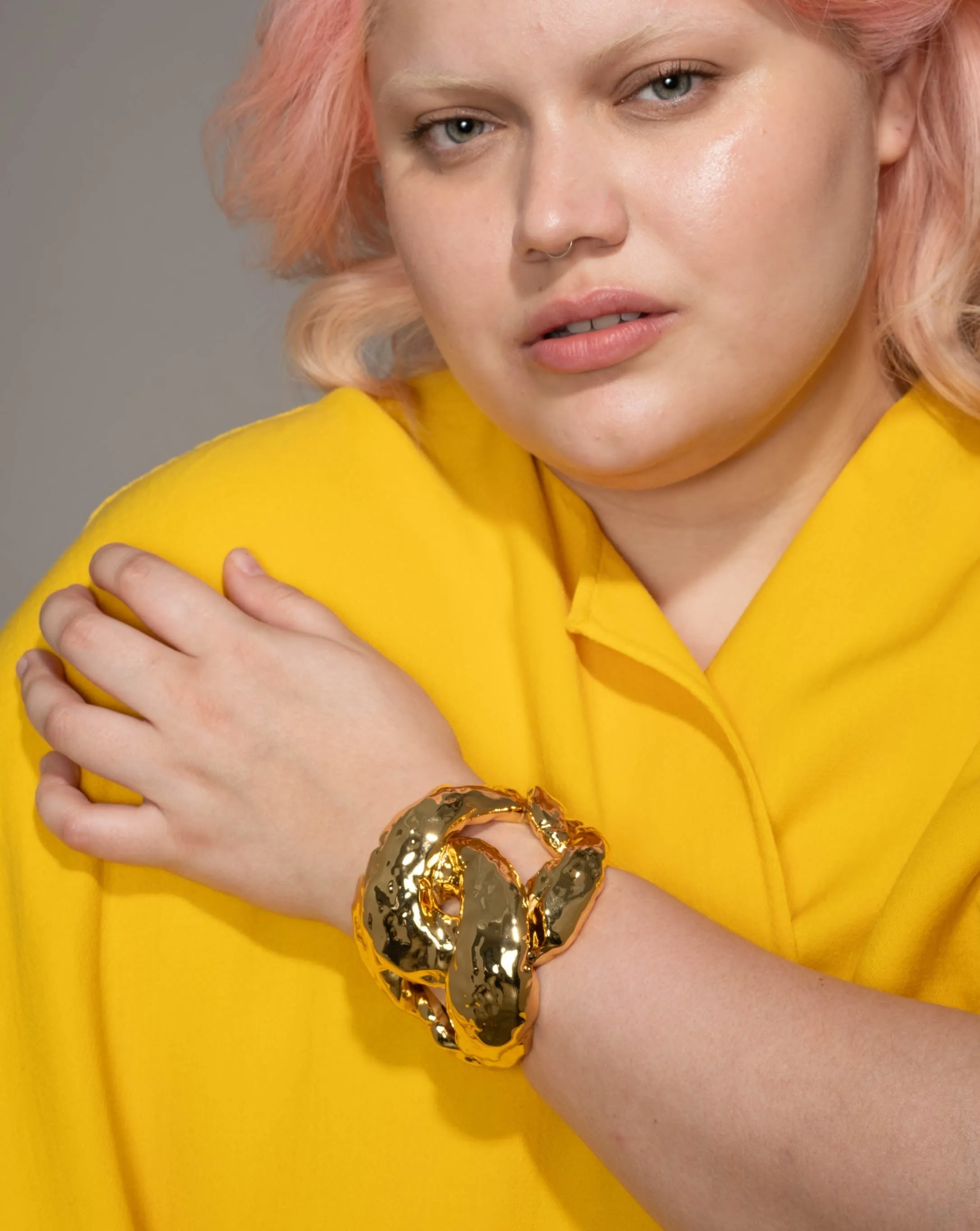 Brut Gold Large Curb Link Cuff Bracelet sold by Alexis Bittar product image thumbnail 4