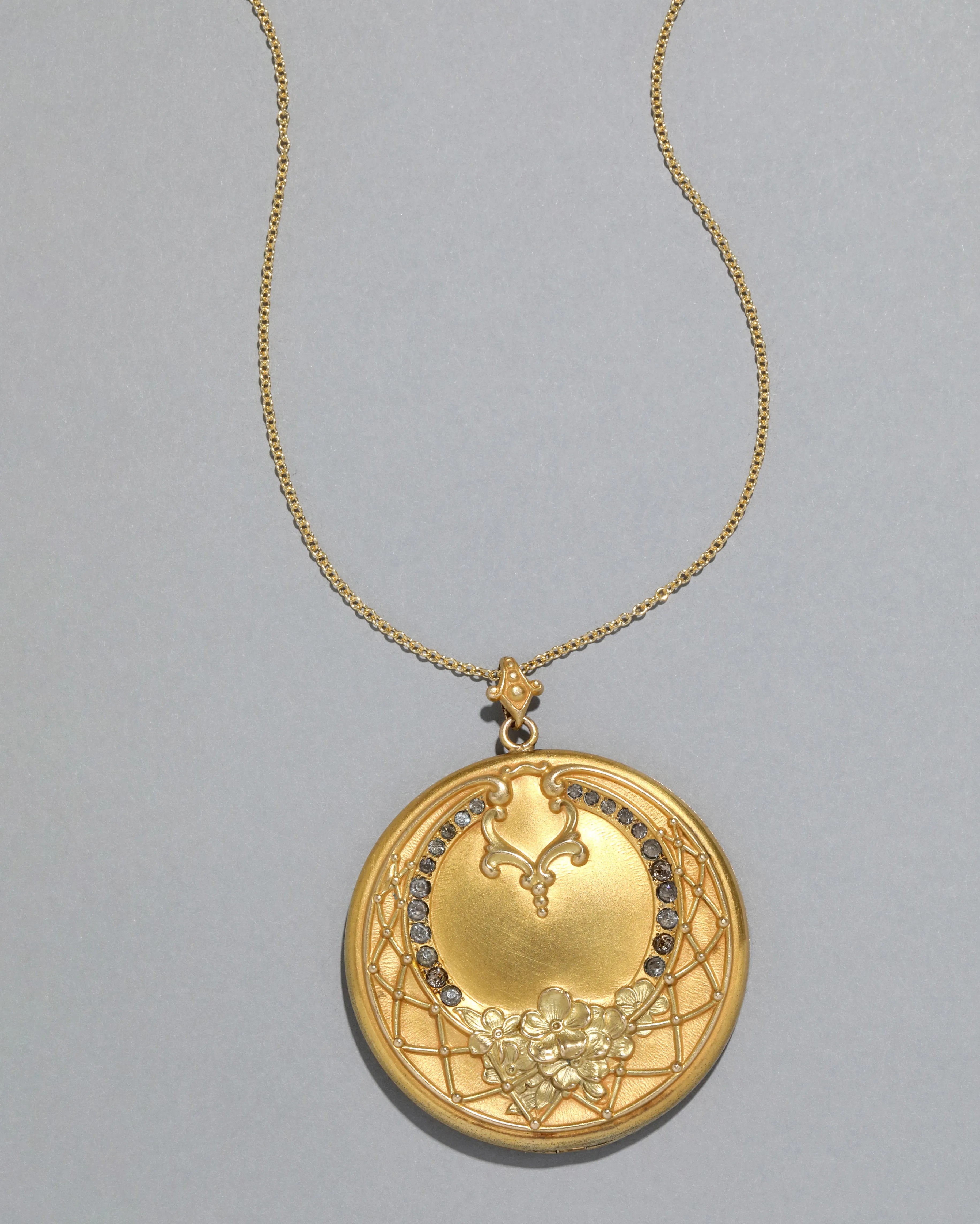 Antique 1910s 14k Gold Filled Lattice Detail Floral Locket Necklace sold by Alexis Bittar