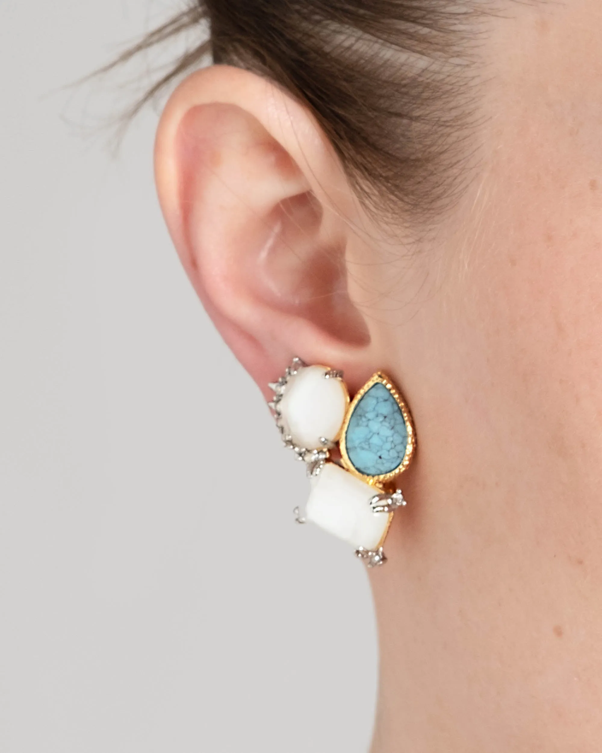 Muse D'Or White Mother of Pearl & Synthetic Turquoise Cluster Clip Earring sold by Alexis Bittar product image thumbnail 2