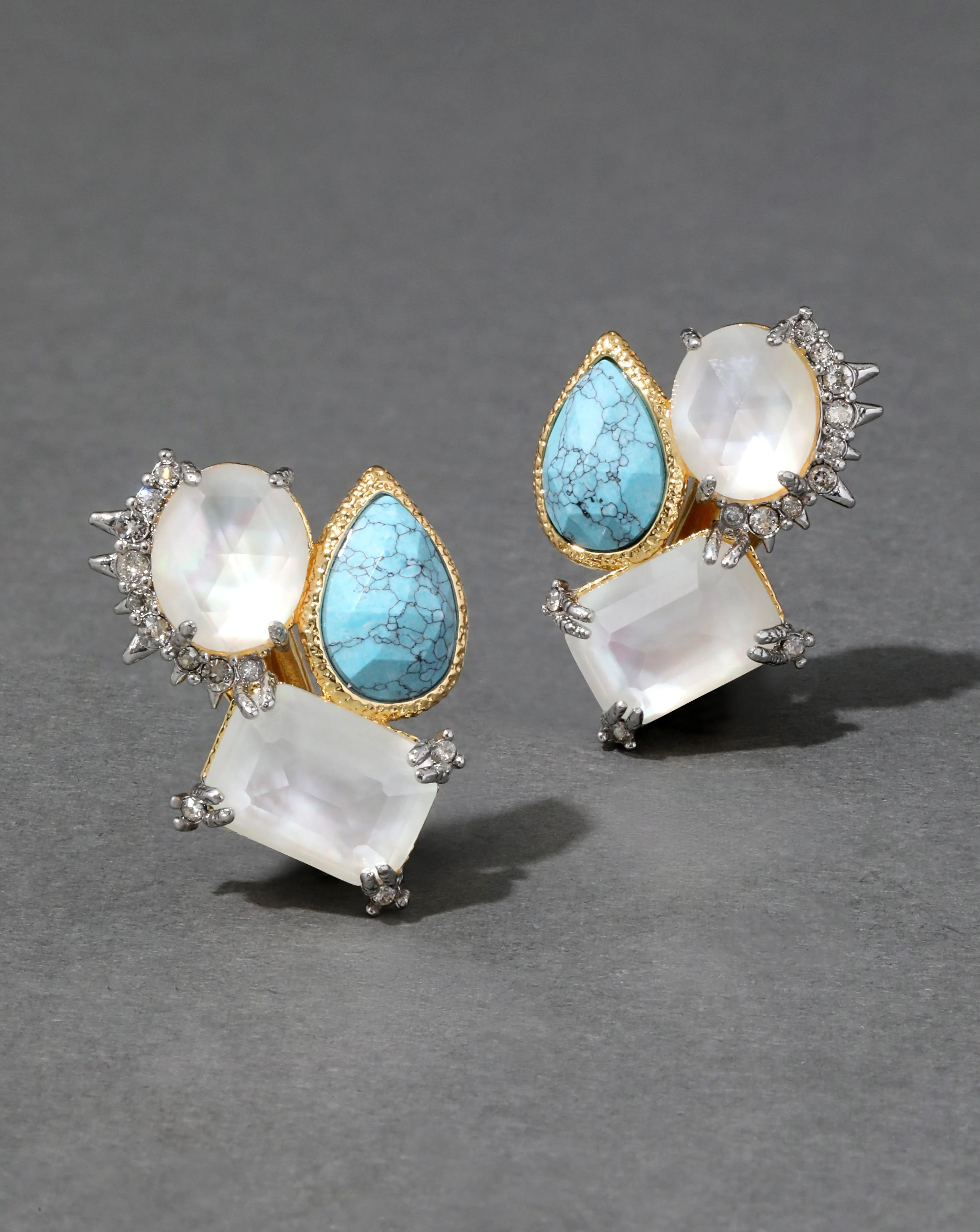 Muse D'Or White Mother of Pearl & Synthetic Turquoise Cluster Clip Earring sold by Alexis Bittar