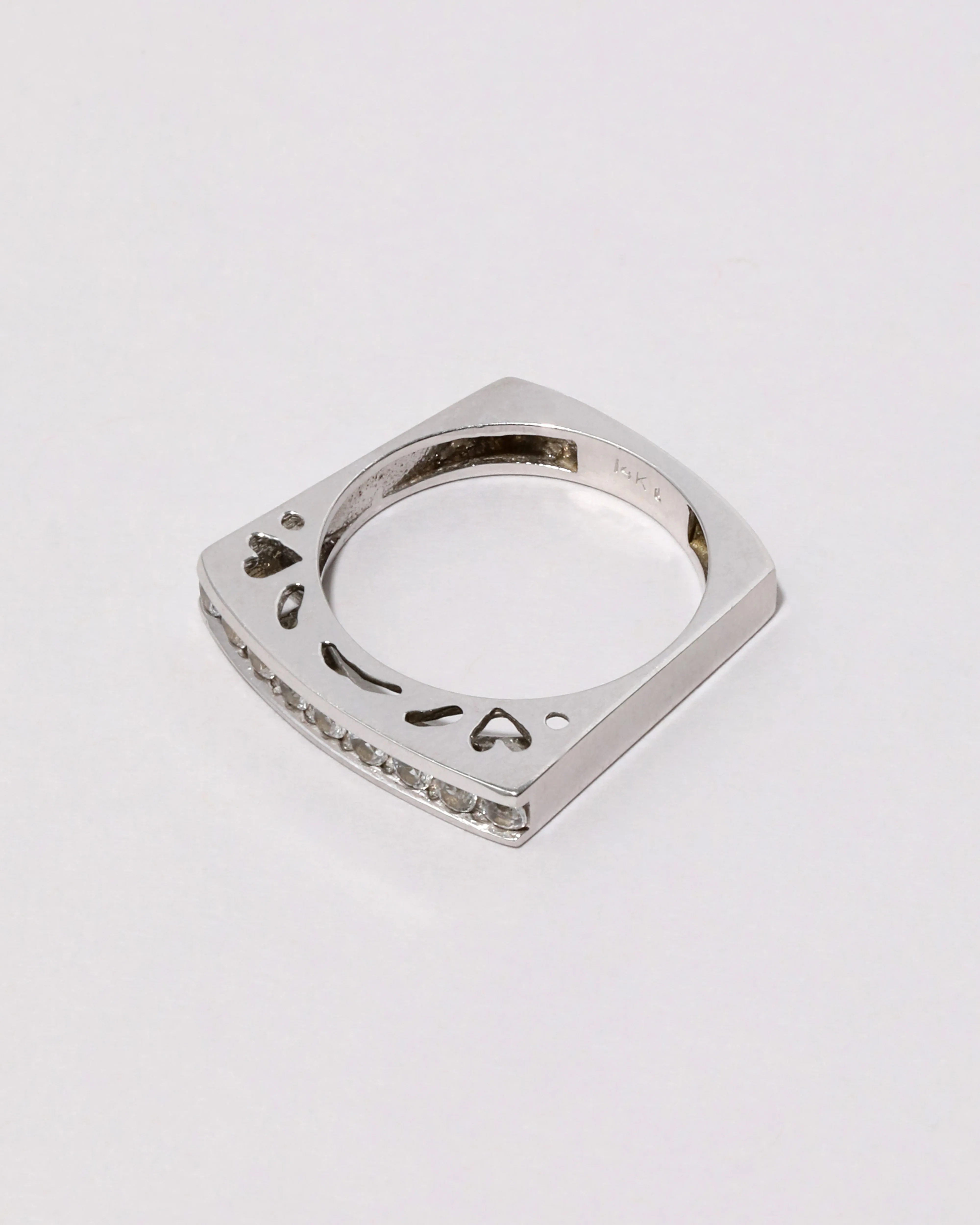 Vintage 14k White Gold Diamond Squared Band Stacking Ring sold by Alexis Bittar product image thumbnail 3