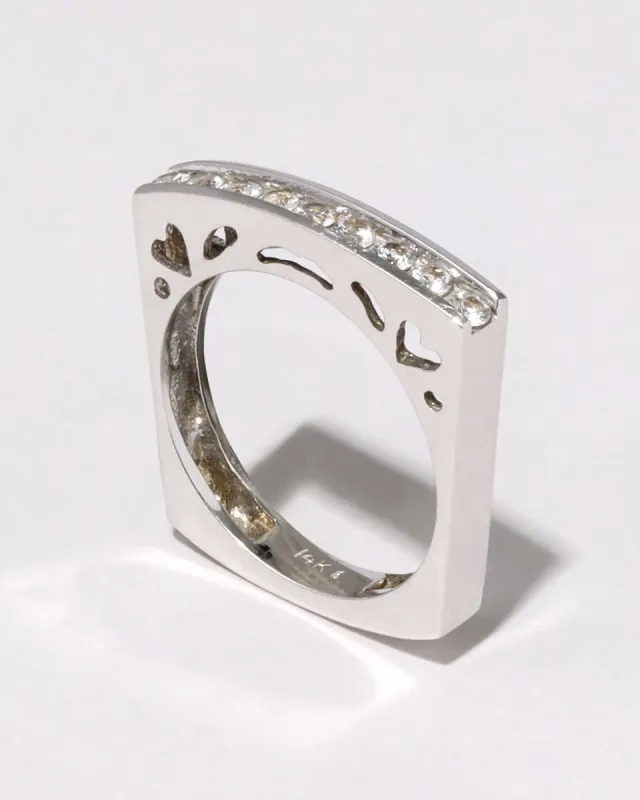 Vintage 14k White Gold Diamond Squared Band Stacking Ring sold by Alexis Bittar