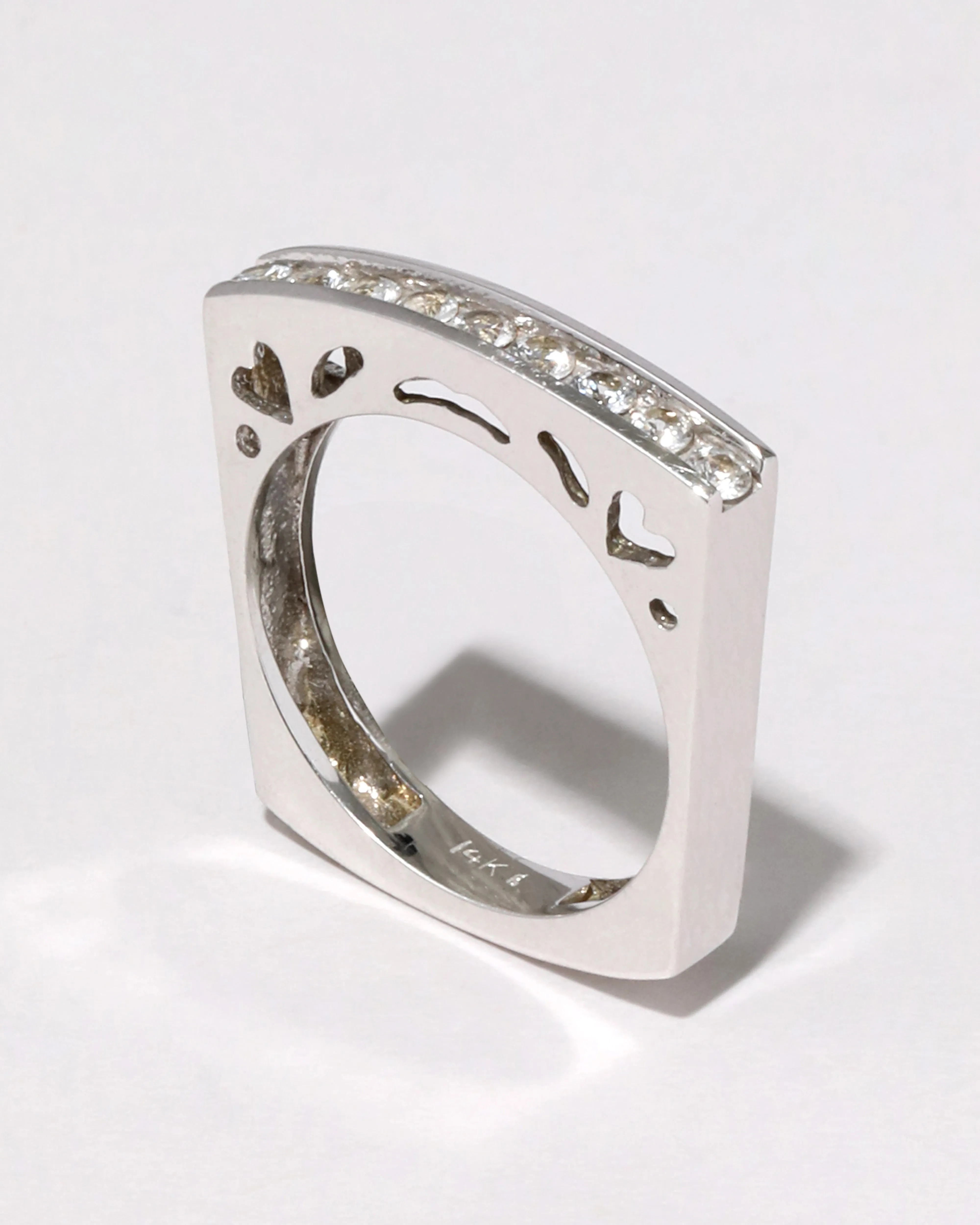 Vintage 14k White Gold Diamond Squared Band Stacking Ring sold by Alexis Bittar