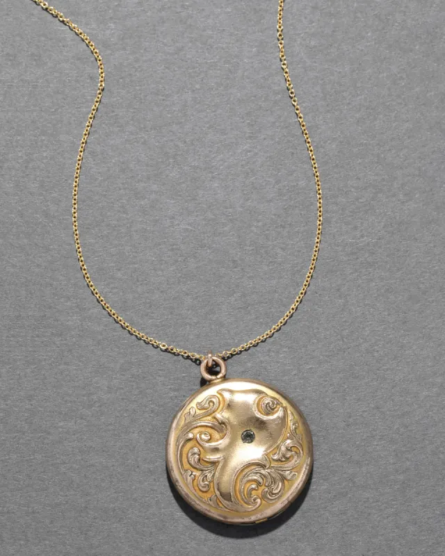 Antique 1900s 14k Gold Filled Crystal Locket Necklace sold by Alexis Bittar