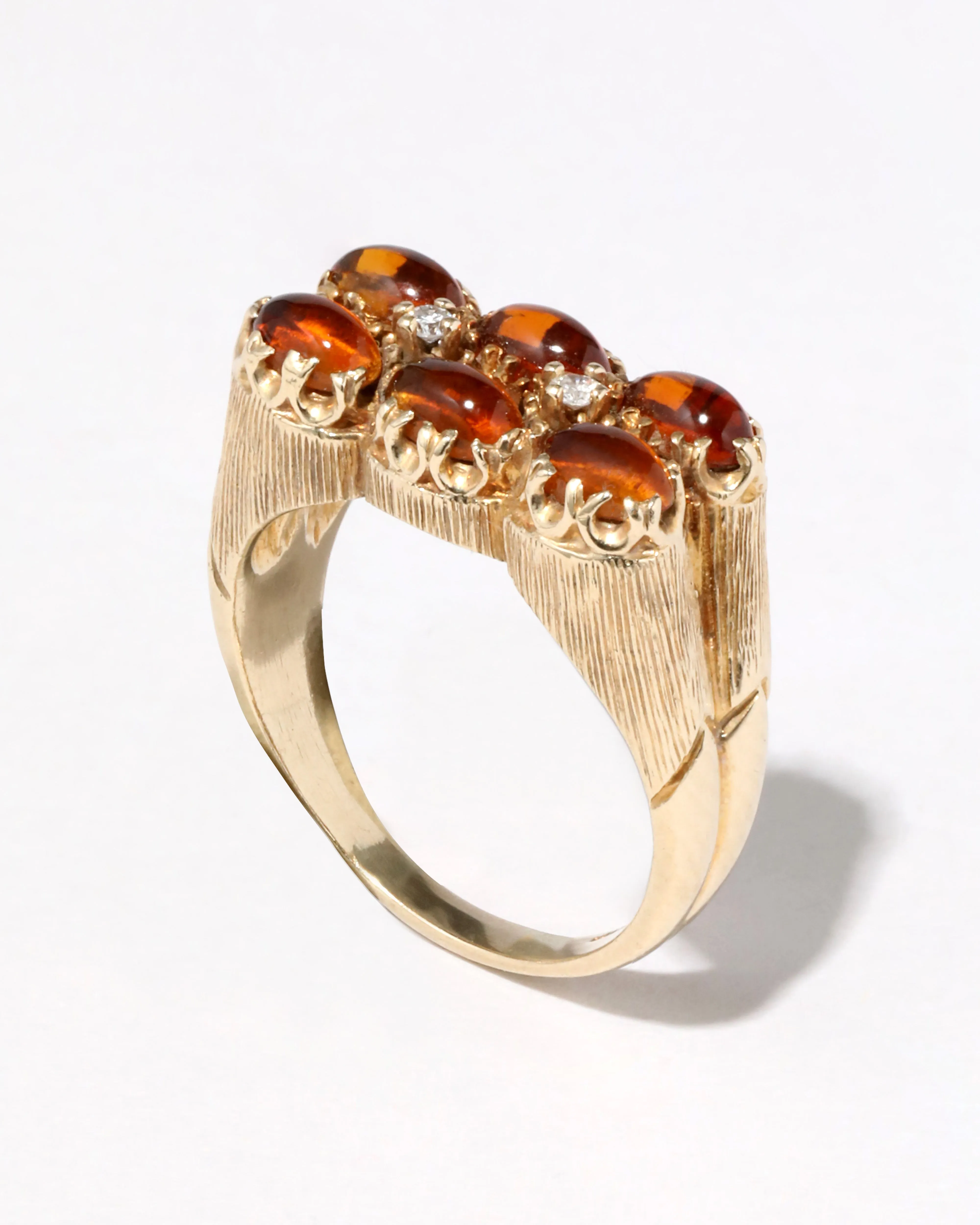 Vintage 1970s 14k Gold Whiskey Citrine & DIamond Hand Etched Ring sold by Alexis Bittar