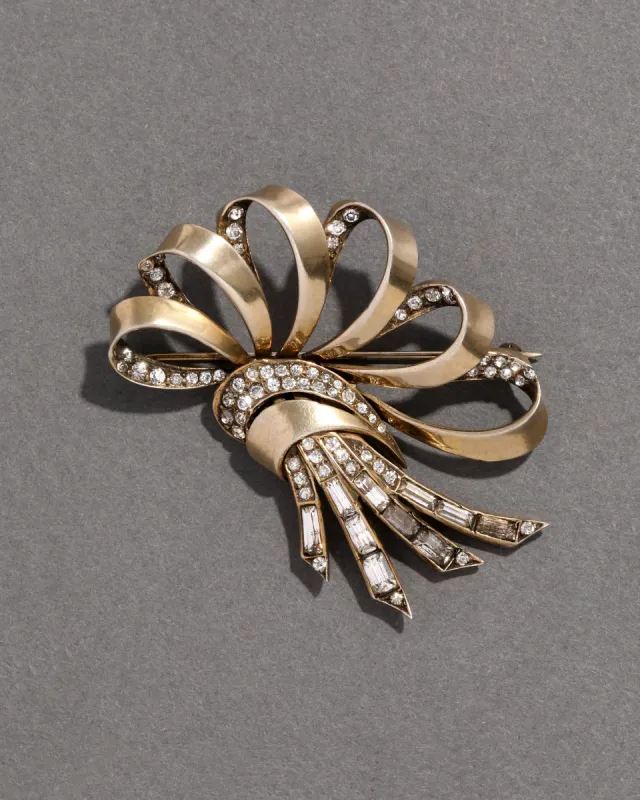 Vintage 1940s Crystal Ribbon Pin sold by Alexis Bittar