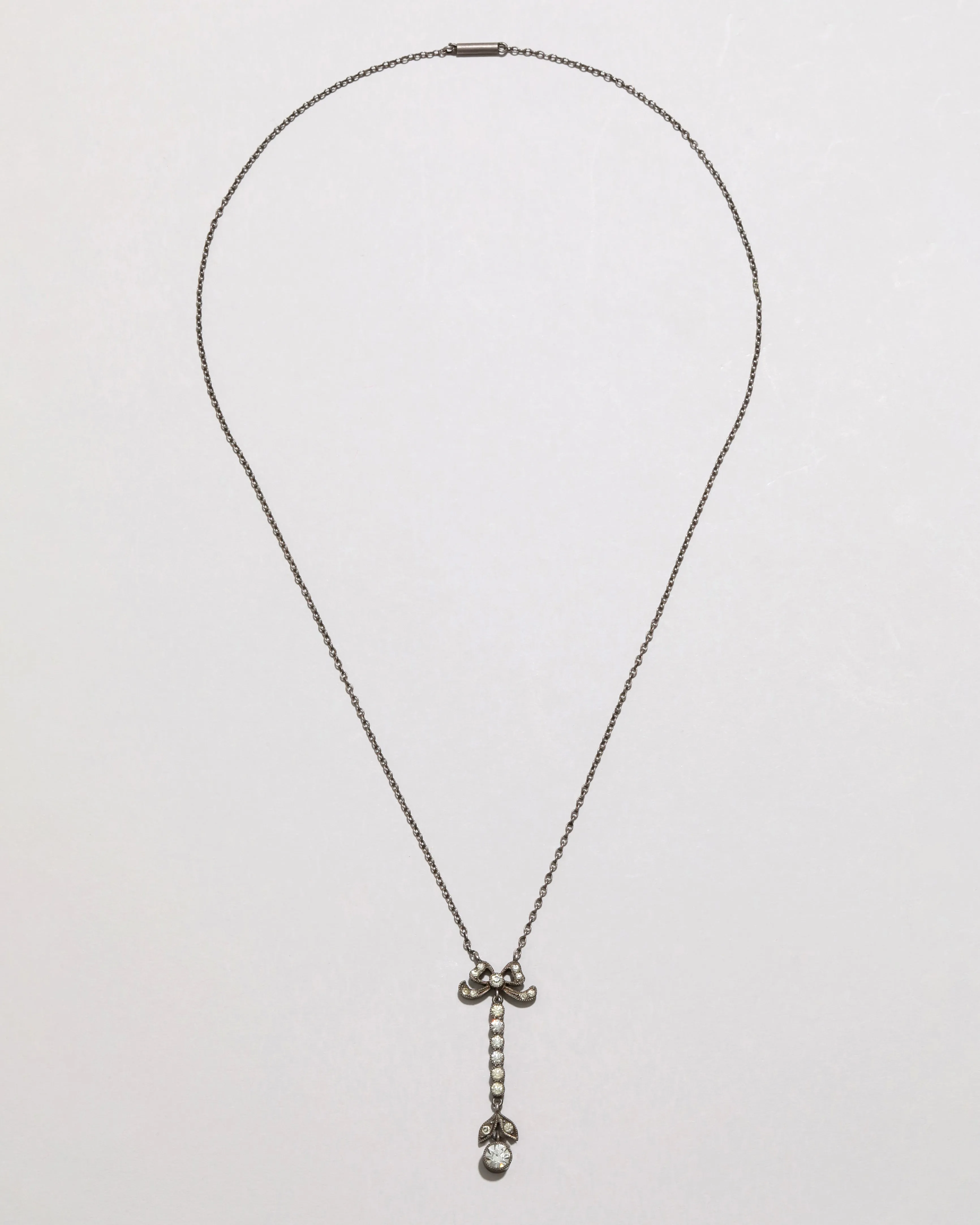 Antique Sterling Silver and Paste Stone Bow Necklace with Drop sold by Alexis Bittar product image thumbnail 2