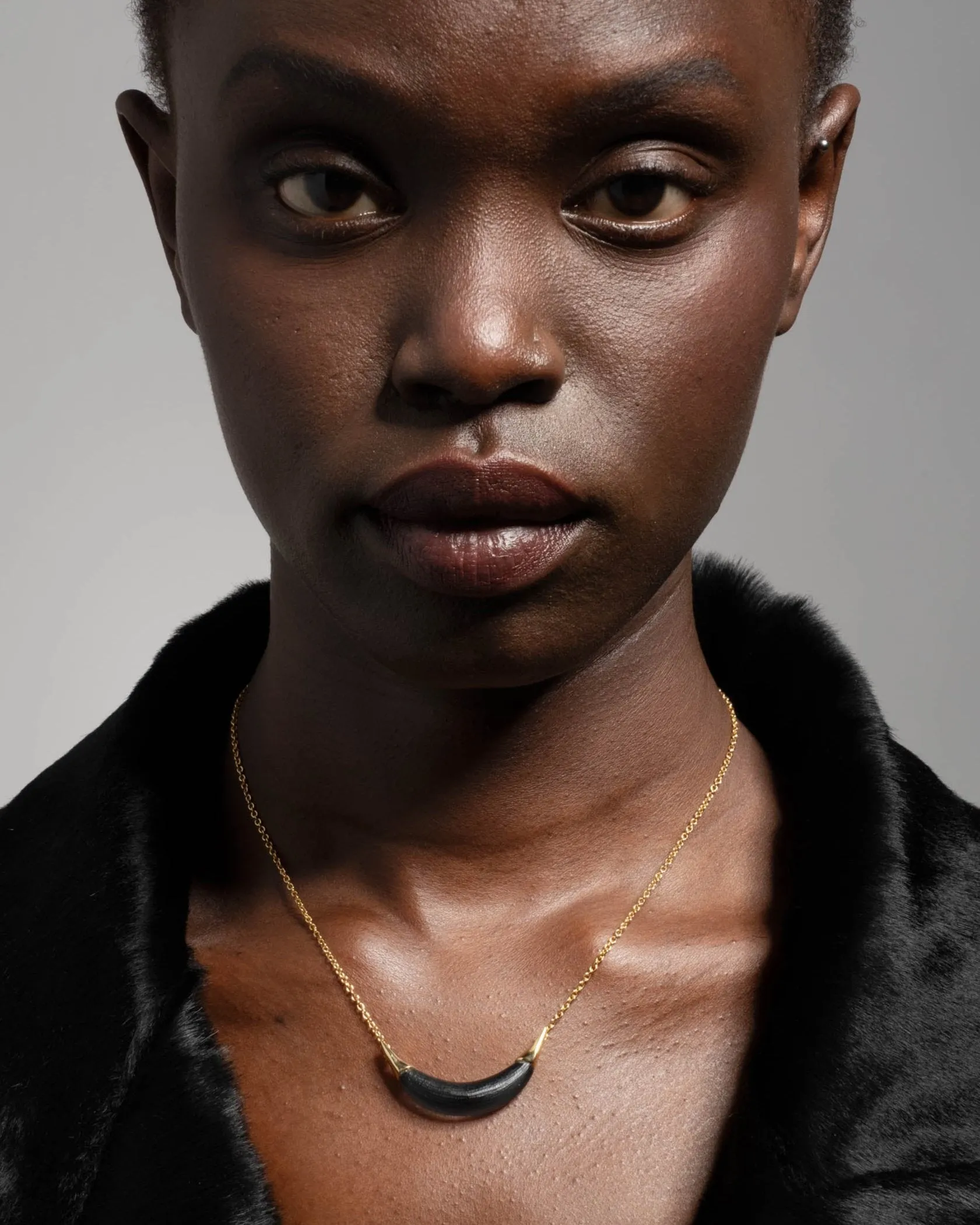 Gold Capped Crescent Lucite Necklace- Black sold by Alexis Bittar product image thumbnail 2