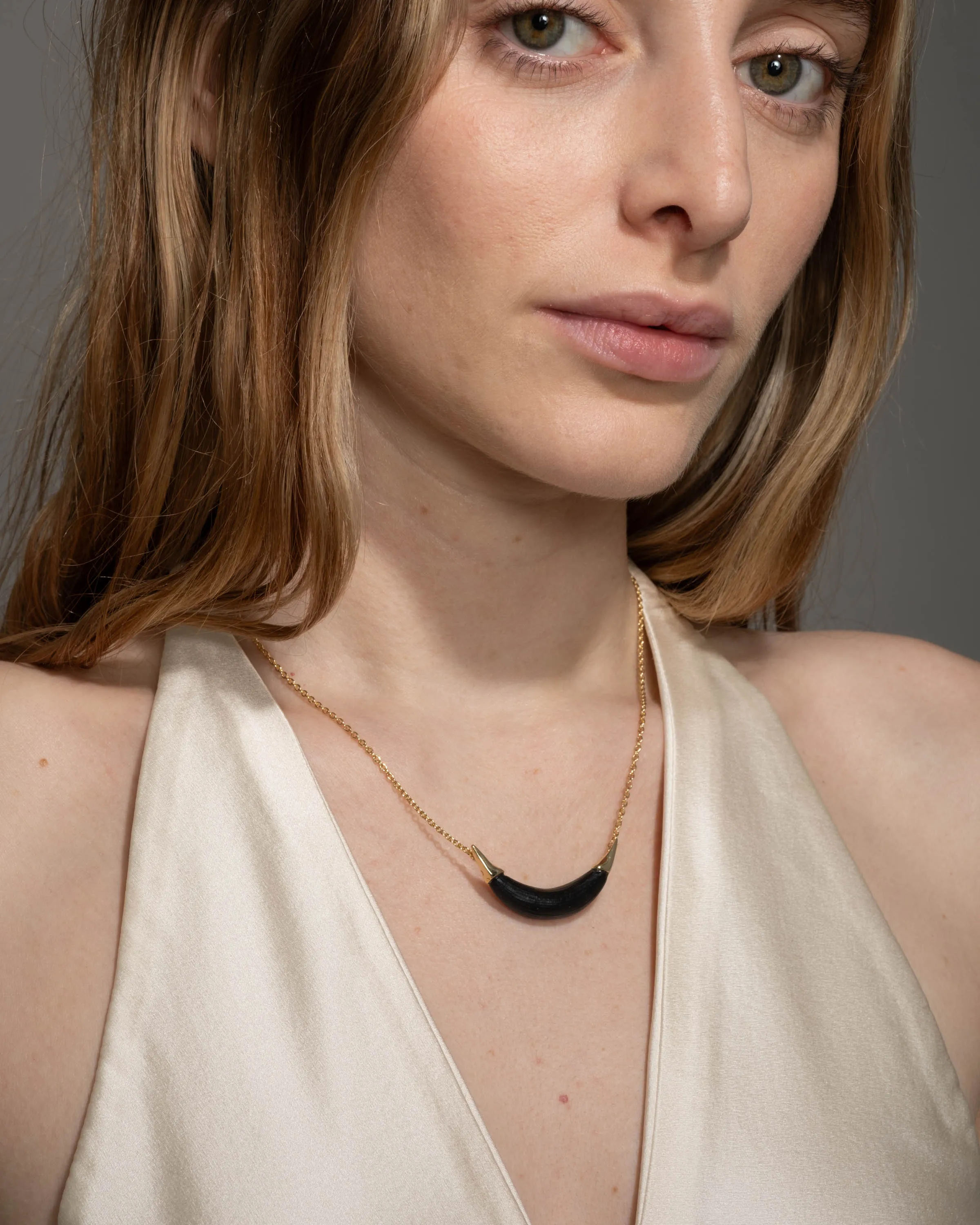 Gold Capped Crescent Lucite Necklace- Black sold by Alexis Bittar product image thumbnail 3