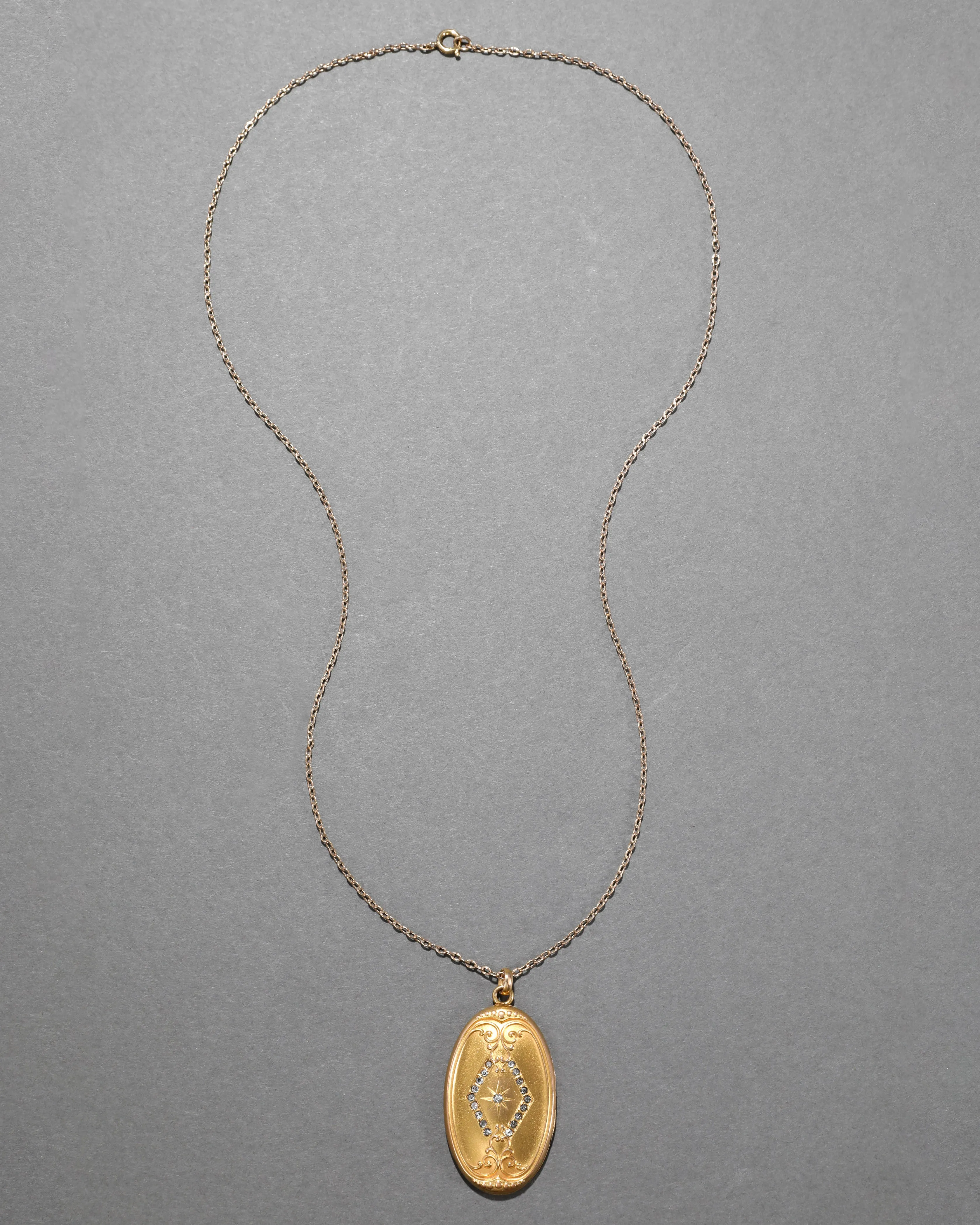 Antique 1920s 14k Gold Filled Crystal Star Center Oval Locket Necklace sold by Alexis Bittar product image thumbnail 2