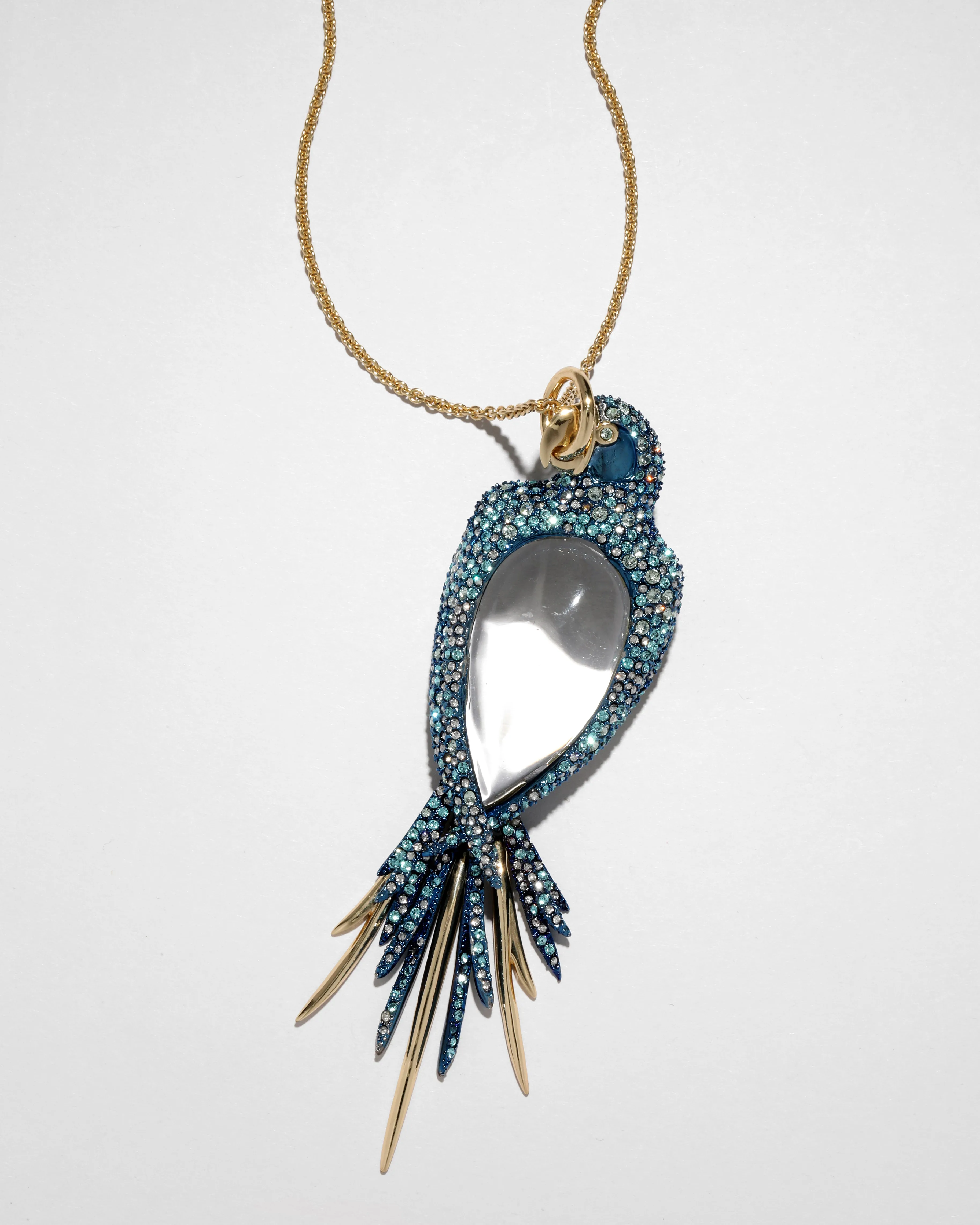 Archive Convertible Crystal Encrusted Lucite Parrot Pin to Pendant Necklace sold by Alexis Bittar