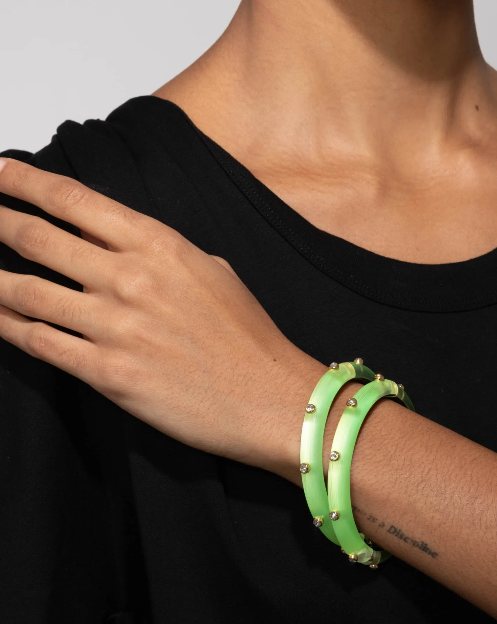 Crystal Studded Lucite Hinge Bracelet- Neon Green sold by Alexis Bittar product image thumbnail 2