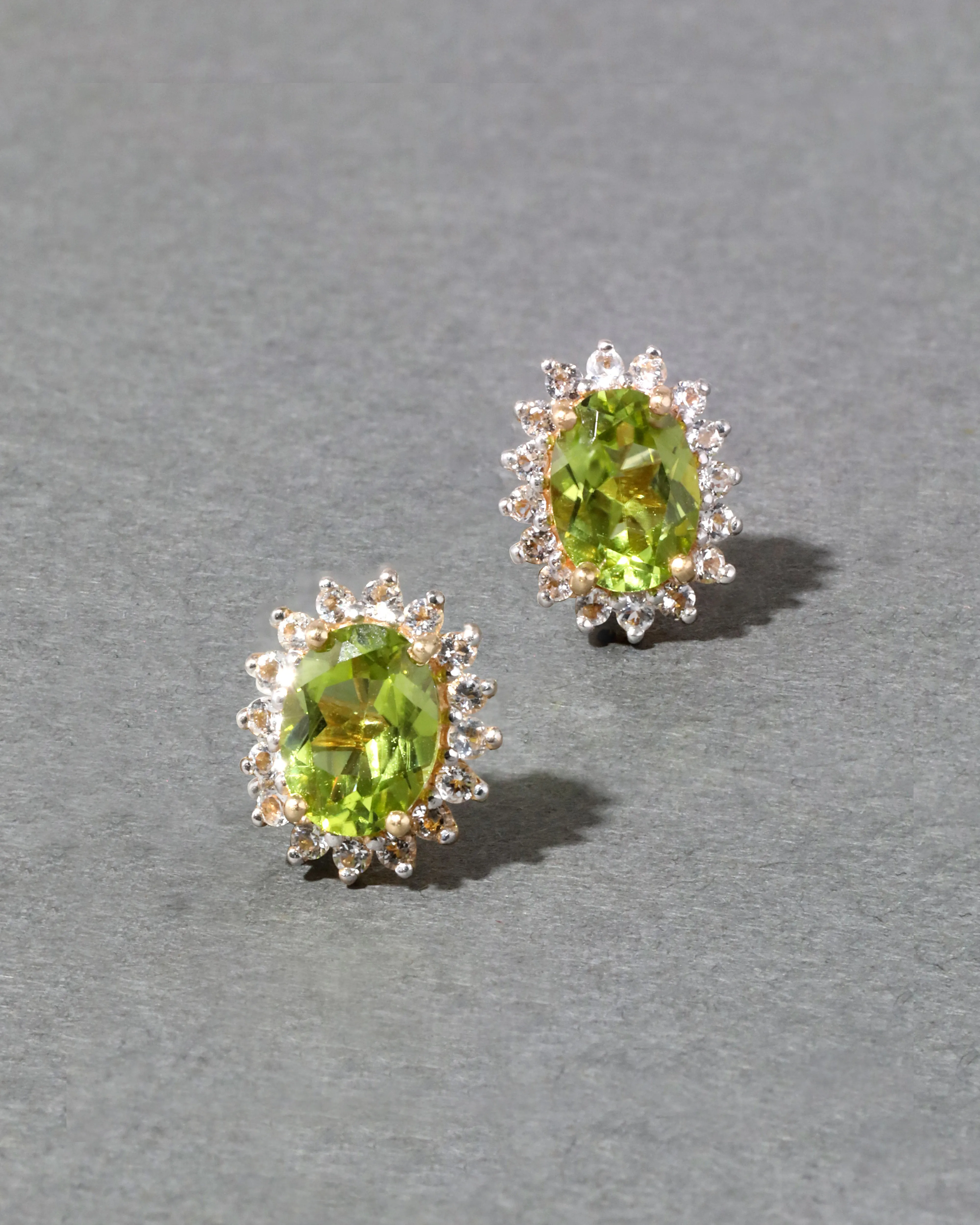 Vintage 14k Gold Diamond Halo Peridot Post Earring sold by Alexis Bittar