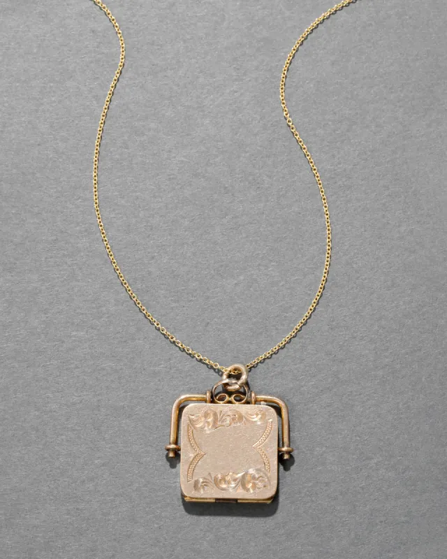 Antique Victorian 1880s 14k Gold Filled Square Locket Necklace sold by Alexis Bittar