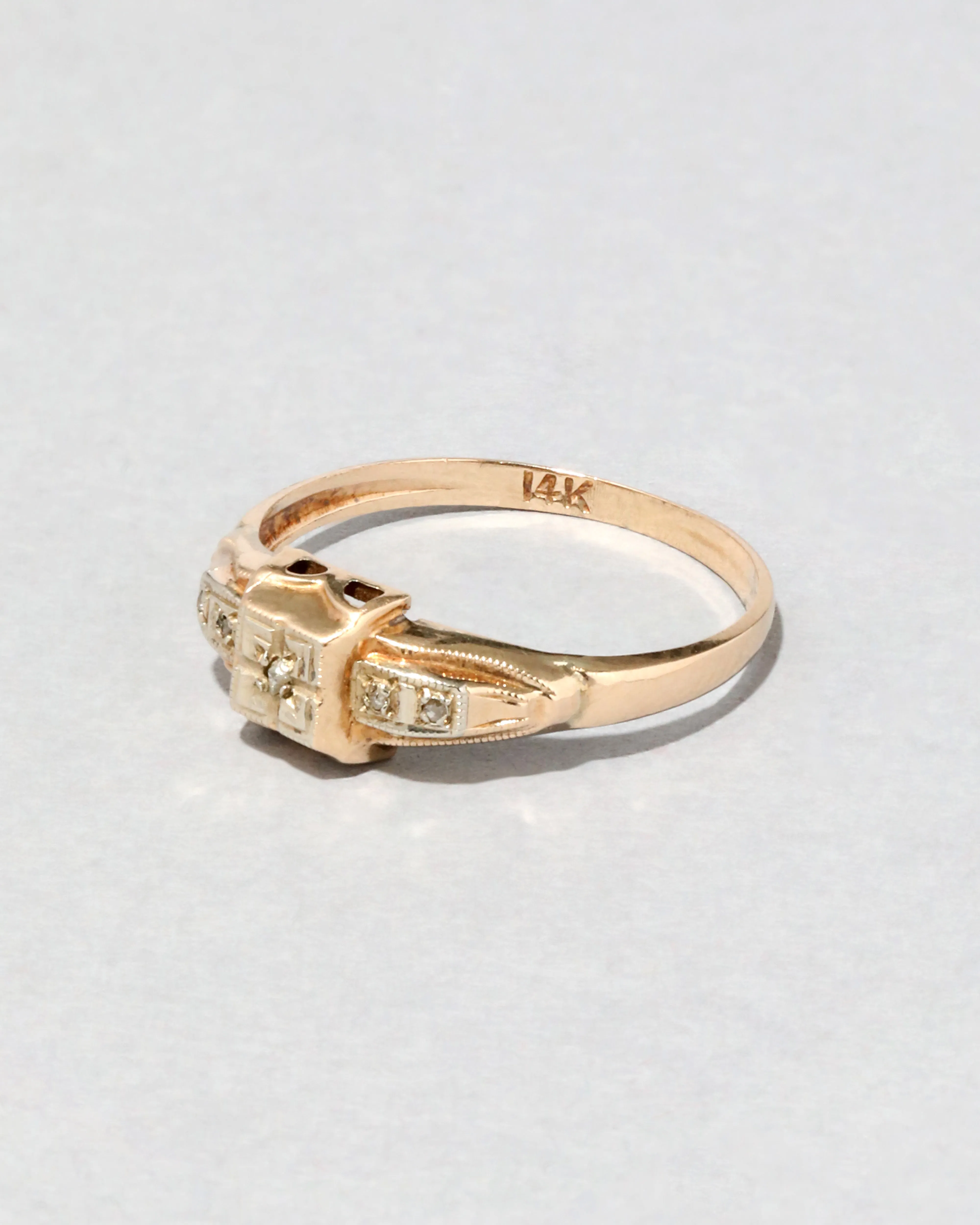 Vintage 1930s 14k Two Tone Gold Diamond Chip Deco Ring sold by Alexis Bittar product image thumbnail 3