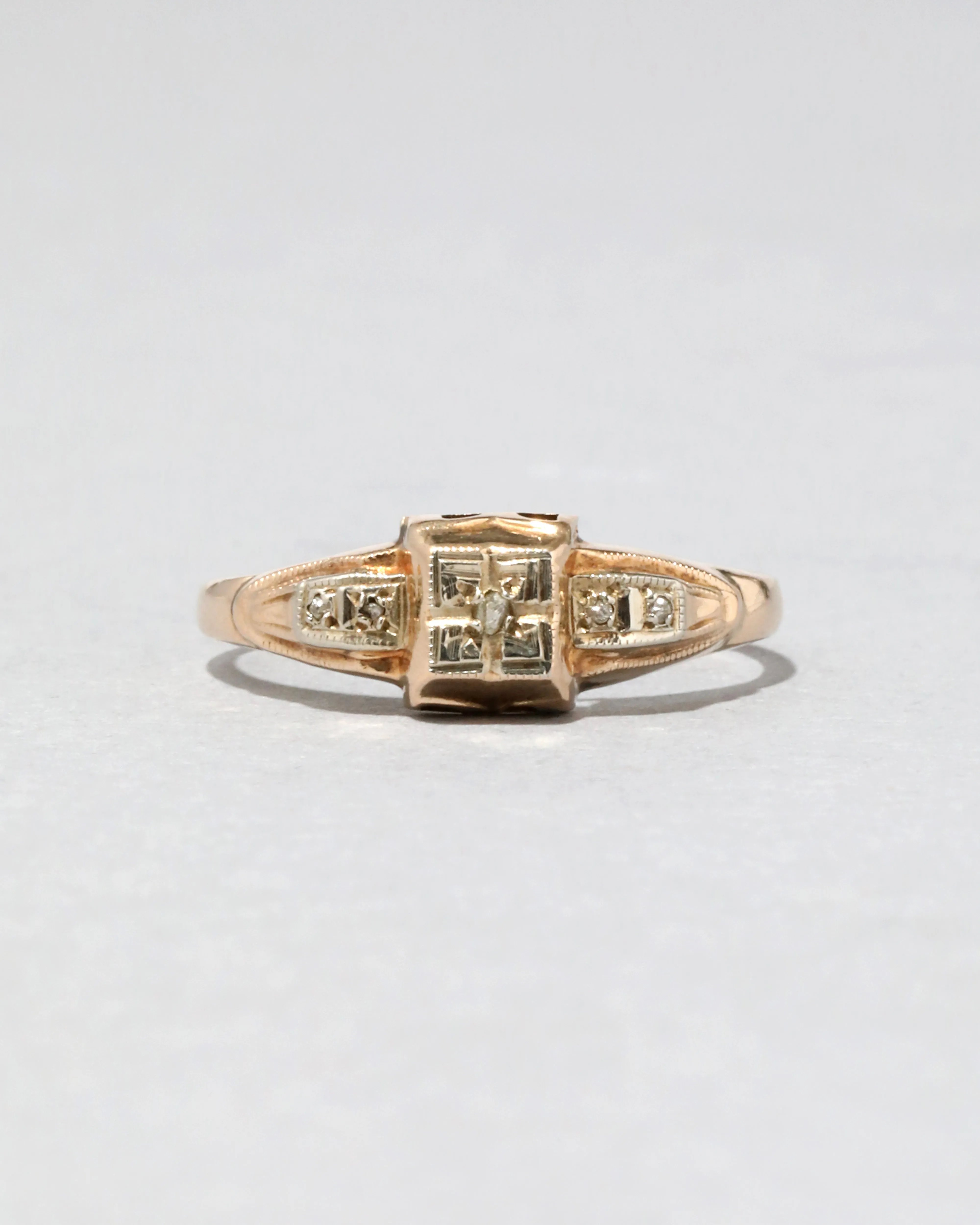 Vintage 1930s 14k Two Tone Gold Diamond Chip Deco Ring sold by Alexis Bittar product image thumbnail 2
