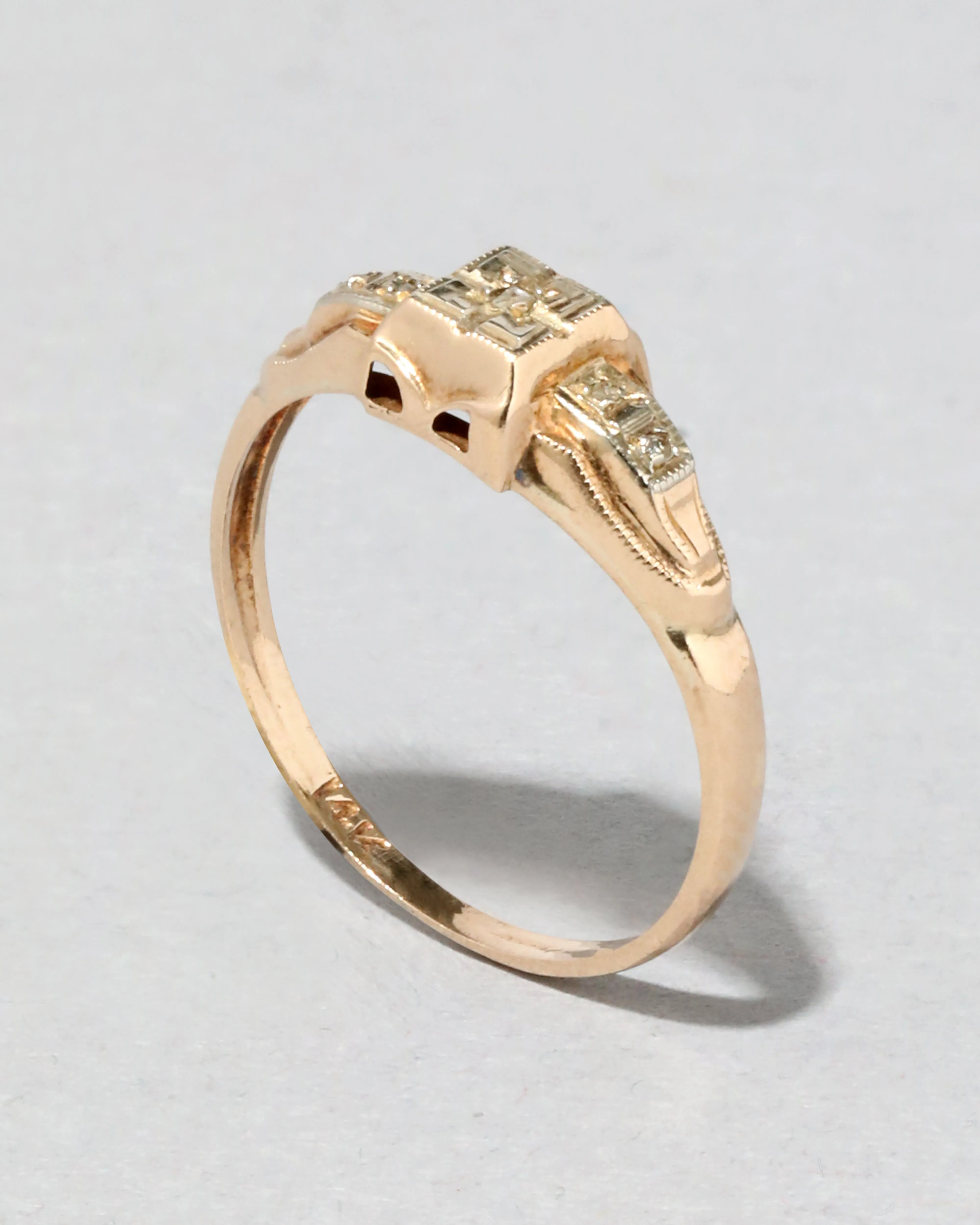 Vintage 1930s 14k Two Tone Gold Diamond Chip Deco Ring sold by Alexis Bittar
