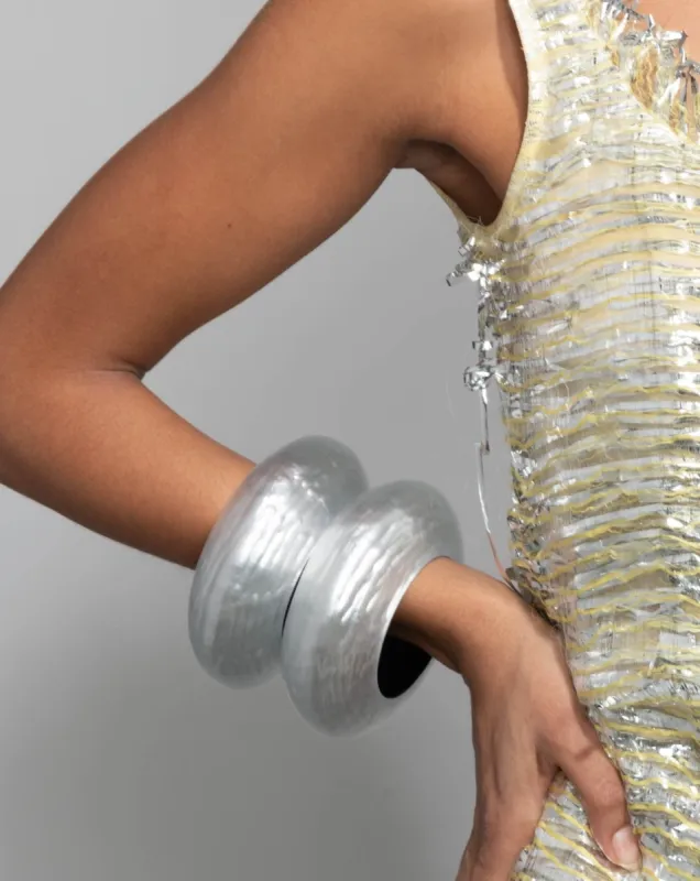 Puffy Lucite Bangle Bracelet- Silver made by Alexis Bittar