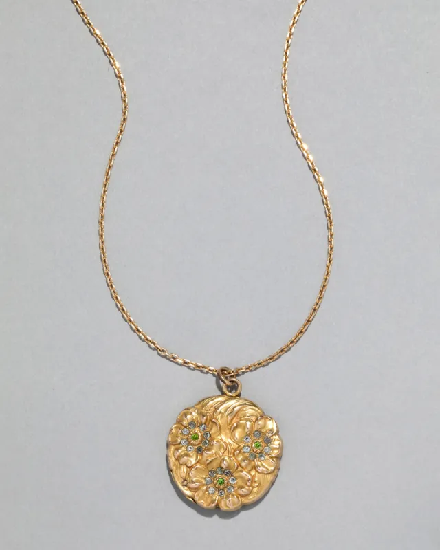 Antique 1890s 14k Gold Filled Art Nouveau Floral Locket Necklace sold by Alexis Bittar