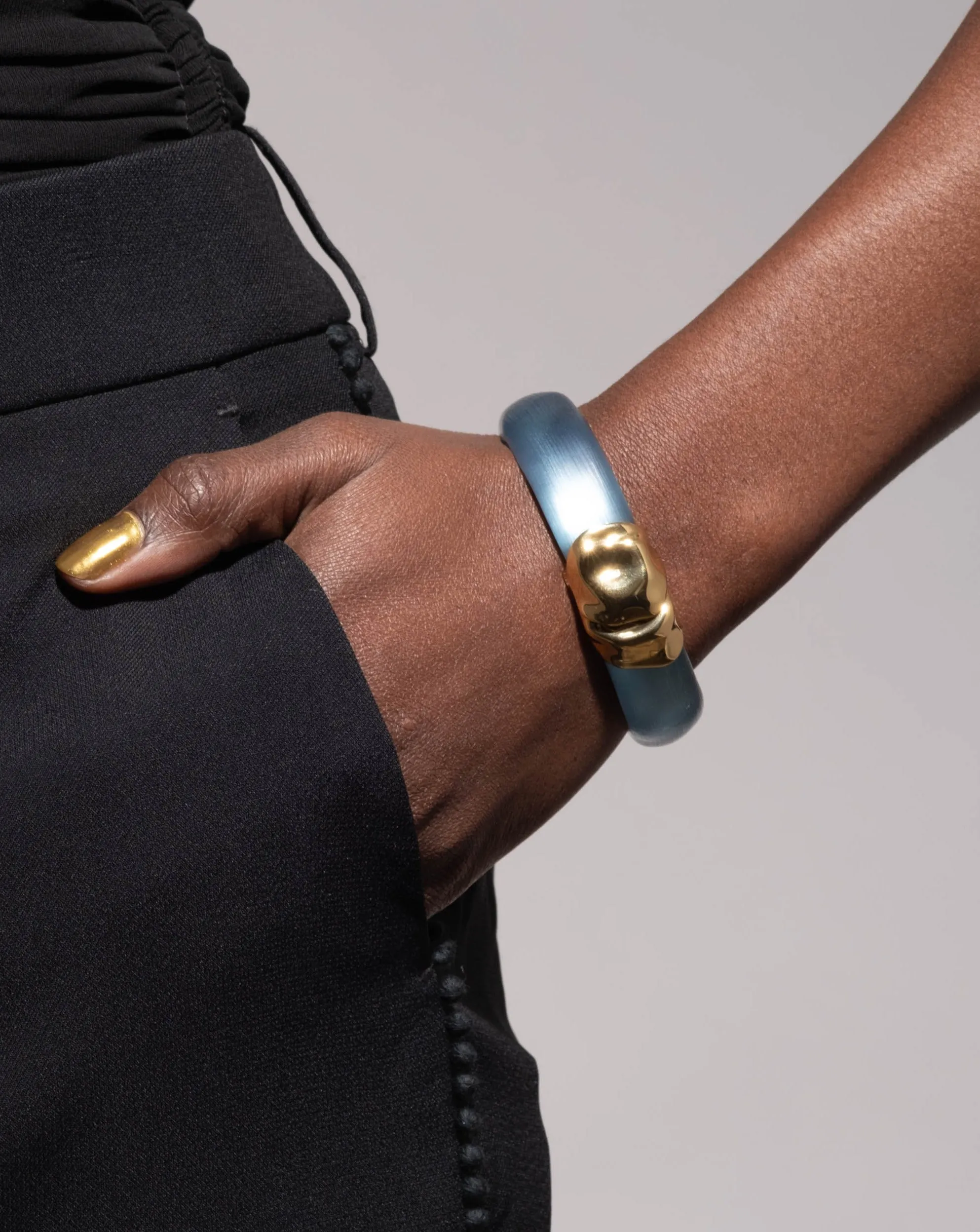 Molten Gold Lucite Hinge Bracelet- Bermuda Blue sold by Alexis Bittar product image thumbnail 2