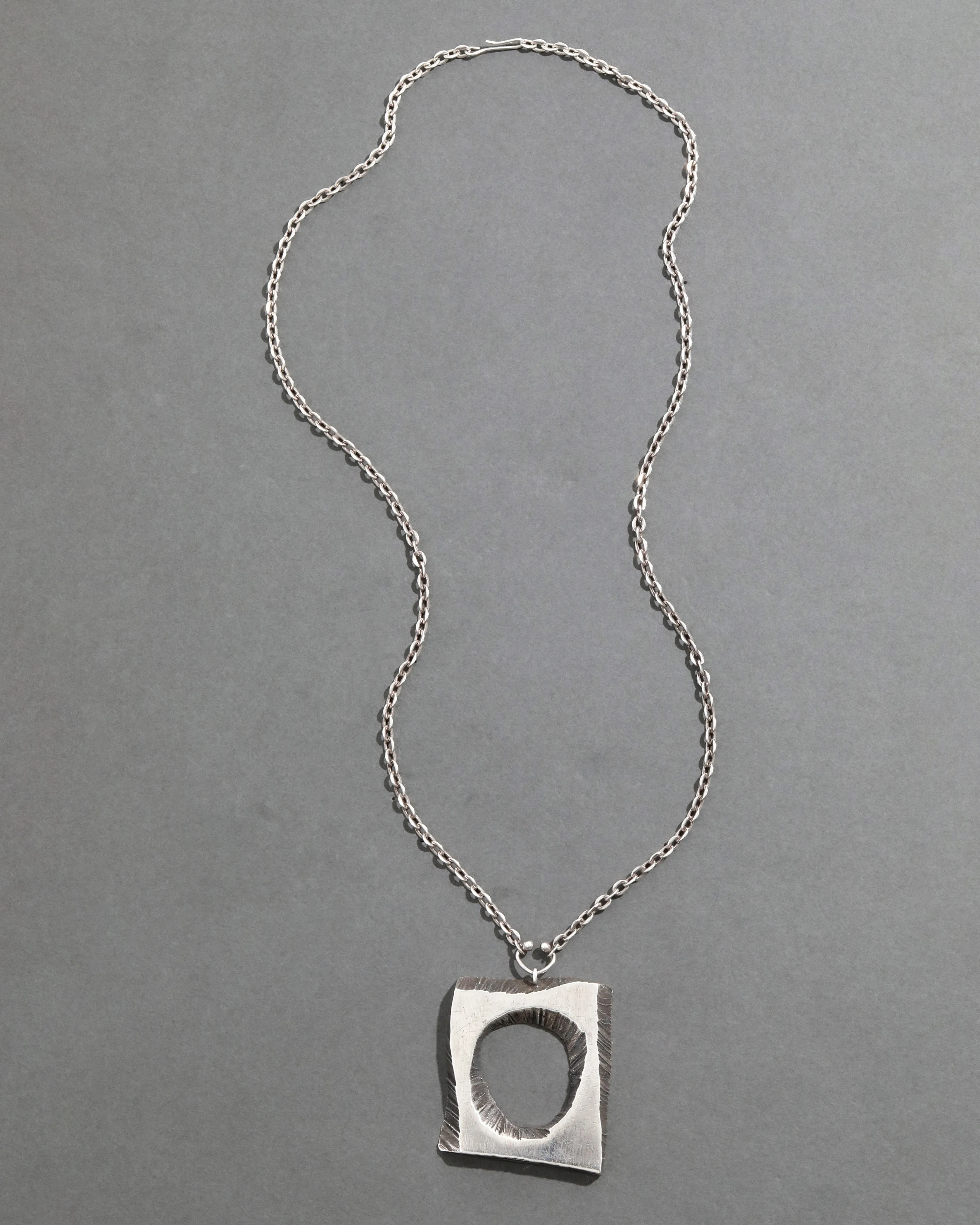 Vintage 1970s Brutalist Sterling Silver Handmade Crater Pendant Necklace sold by Alexis Bittar product image thumbnail 2