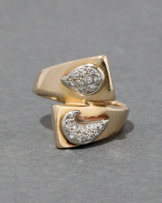 Vintage 1980s 14k Gold and Diamond Bypass Ring sold by Alexis Bittar